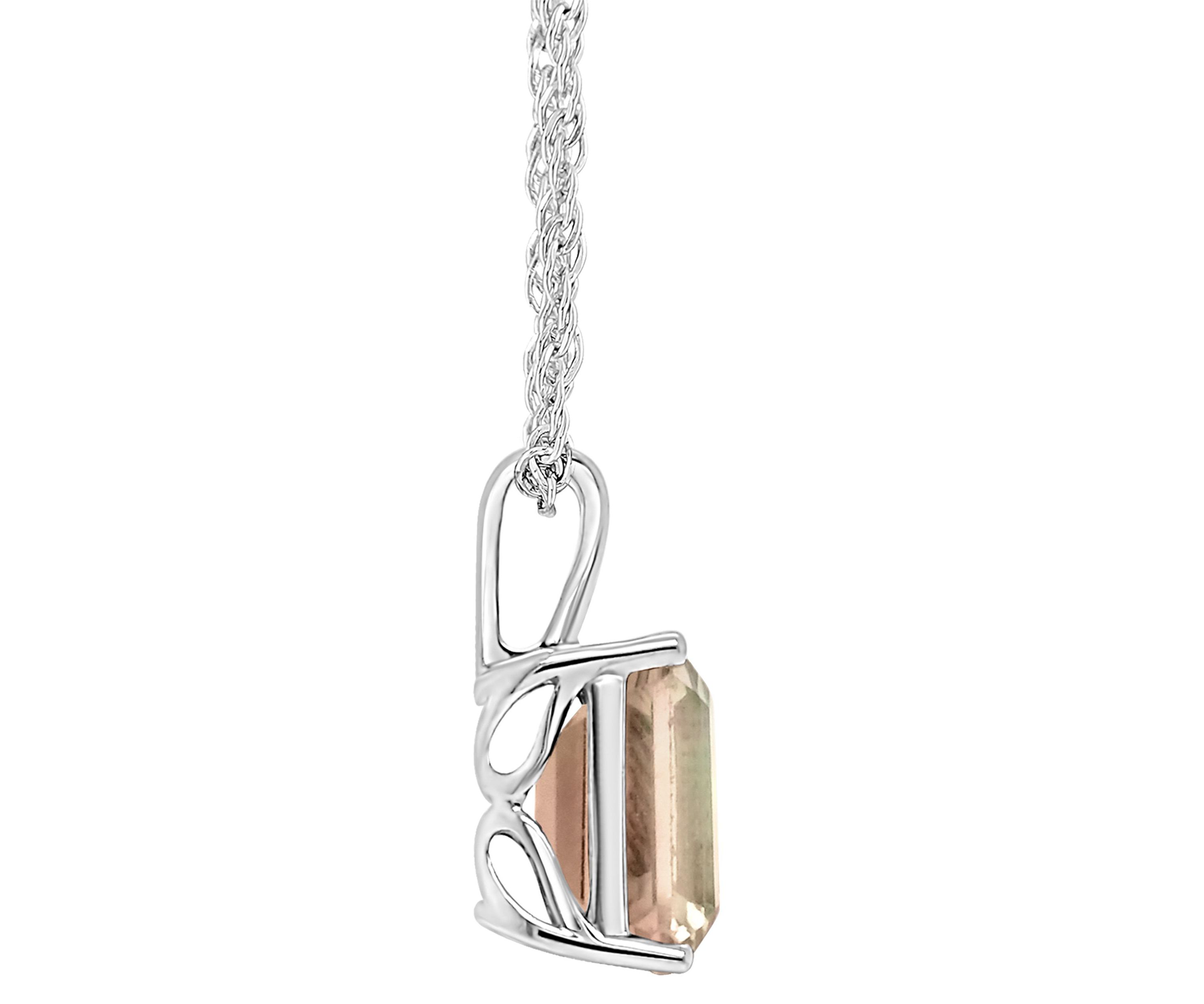 Sterling Silver 10x8mm Emerald Cut Labradorite Pendant Necklace