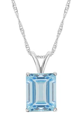 Belk & Co Sterling Silver 10x8mm Emerald Cut Gemstone Pendant Necklace, Blue