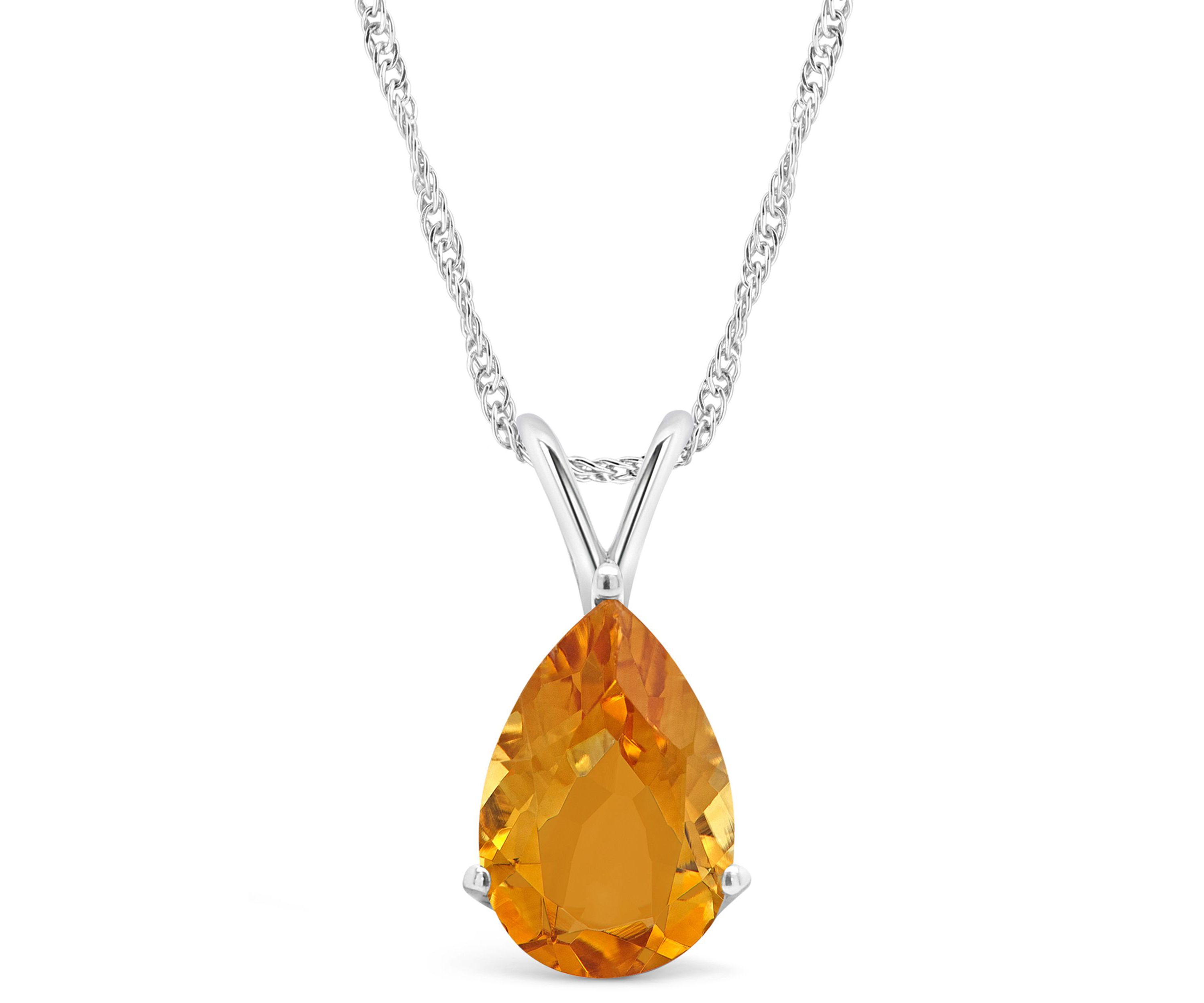 Sterling Silver 12x8mm Pear Shape Citrine Pendant Necklace