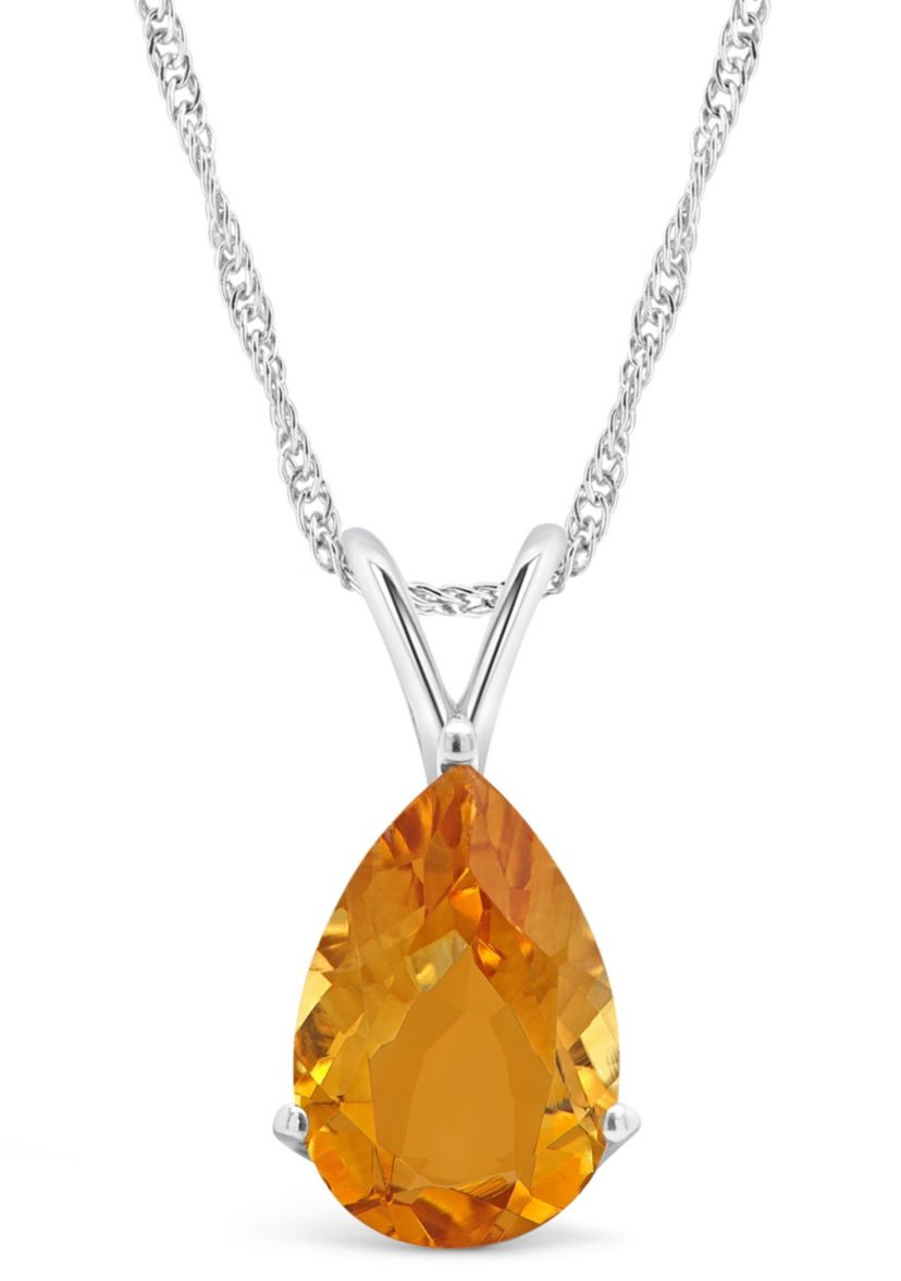 Sterling Silver 12x8mm Pear Shape Citrine Pendant Necklace