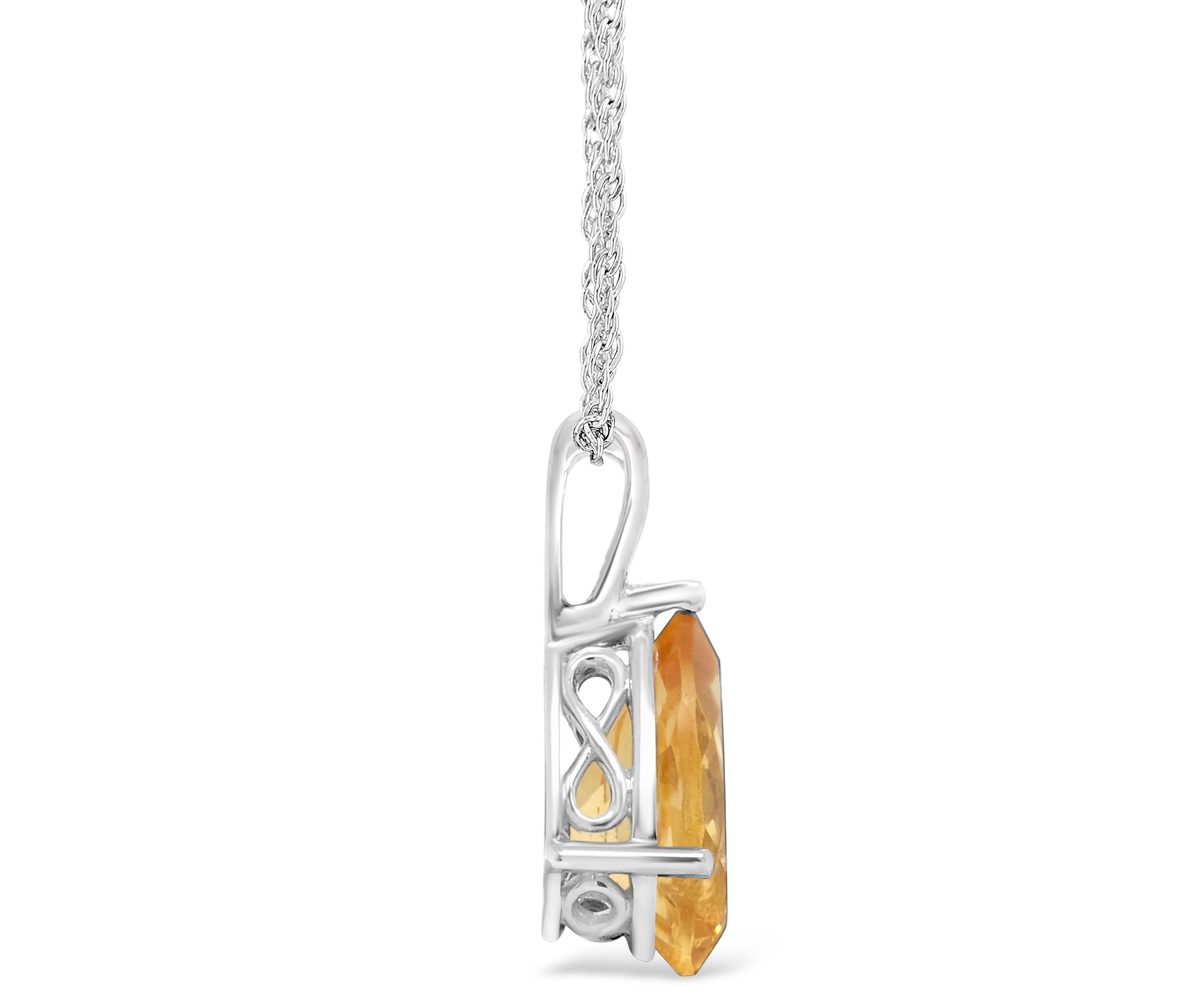 Sterling Silver 12x8mm Pear Shape Citrine Pendant Necklace