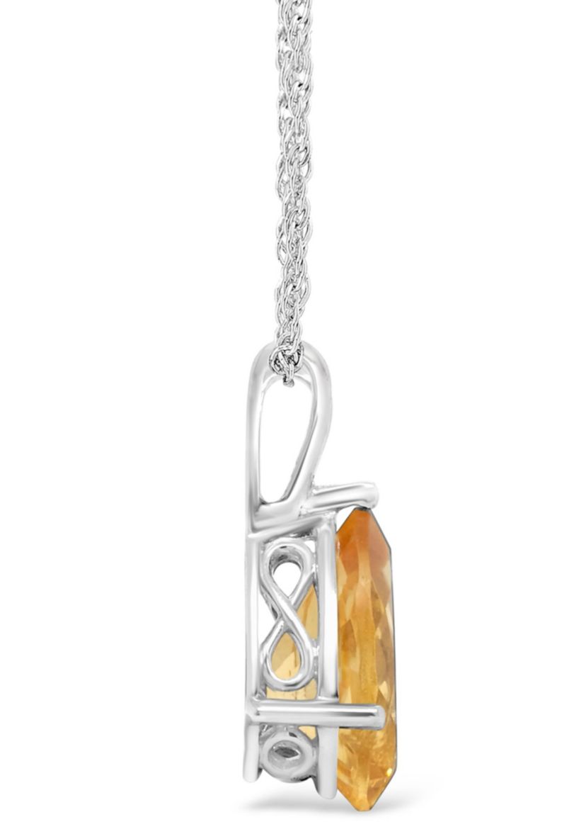 Sterling Silver 12x8mm Pear Shape Citrine Pendant Necklace