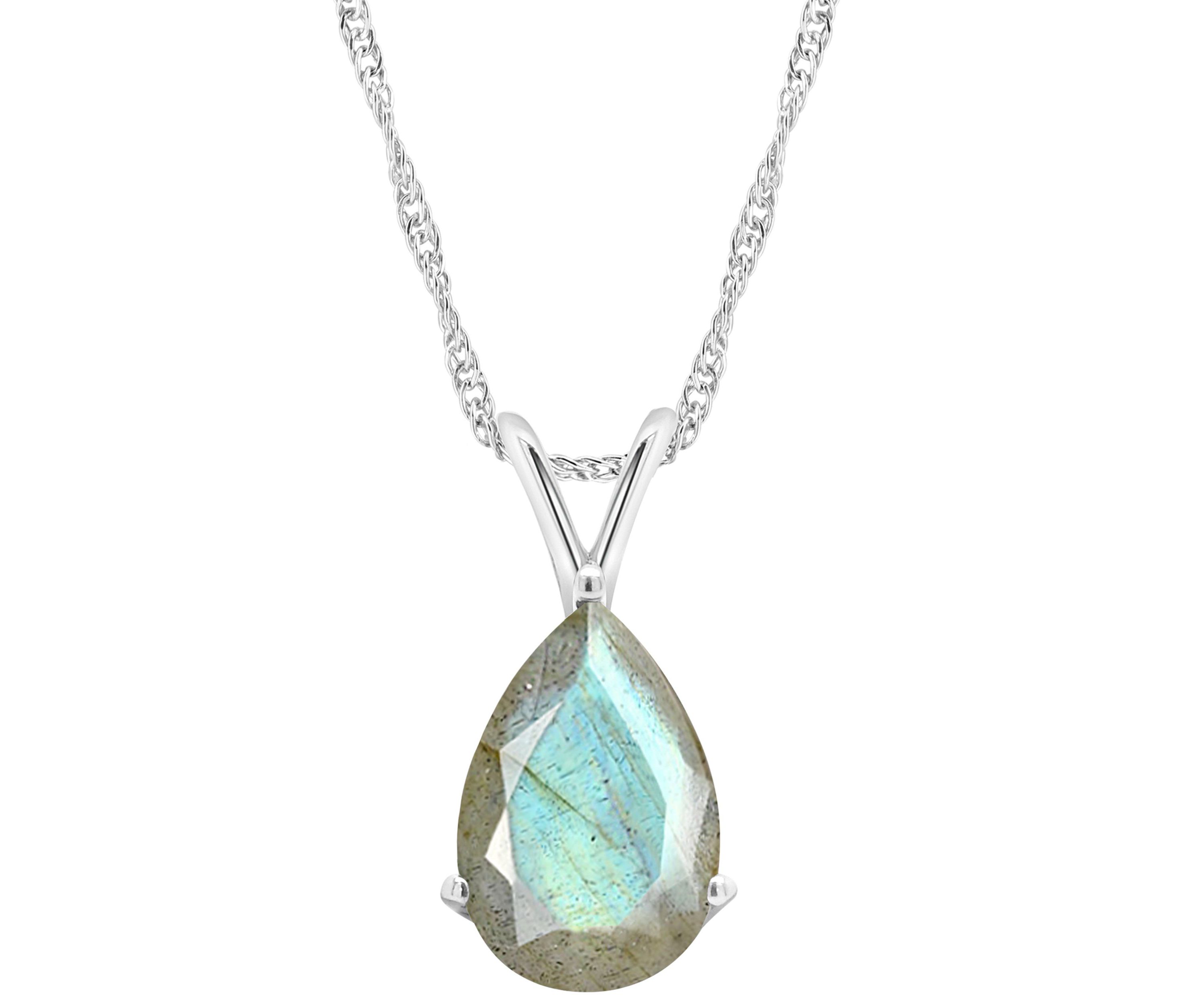 Sterling Silver 12x8mm Pear Shape Labradorite Pendant Necklace