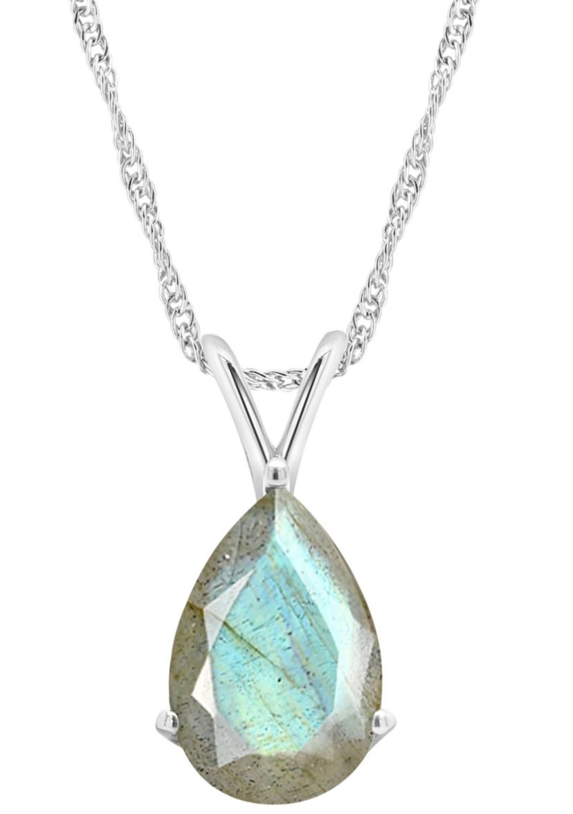 Sterling Silver 12x8mm Pear Shape Labradorite Pendant Necklace