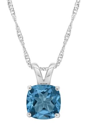 Belk & Co Sterling Silver 8mm Cushion London Blue Topaz Pendant Necklace