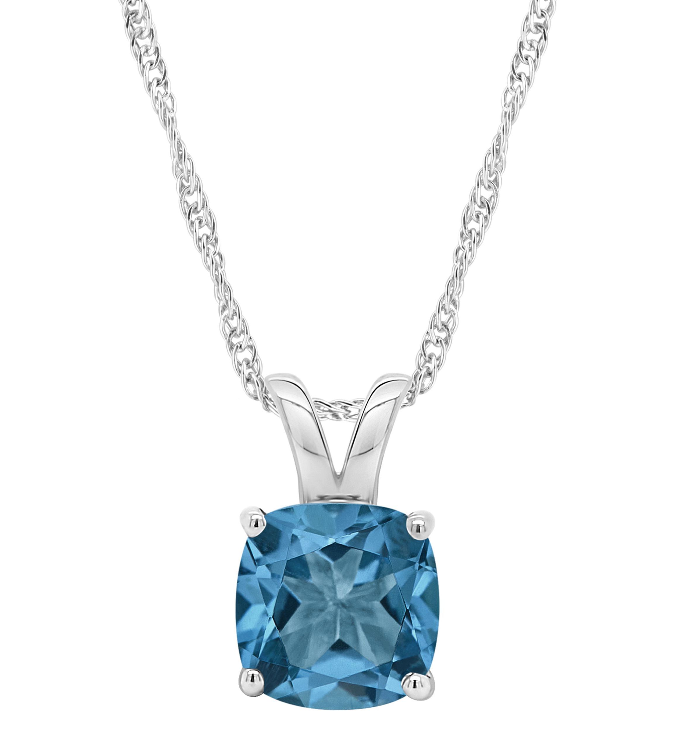 Sterling Silver 8mm Cushion London Blue Topaz Pendant Necklace