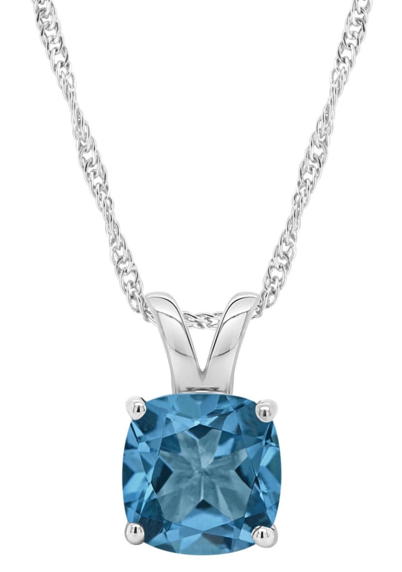 Sterling Silver 8mm Cushion London Blue Topaz Pendant Necklace