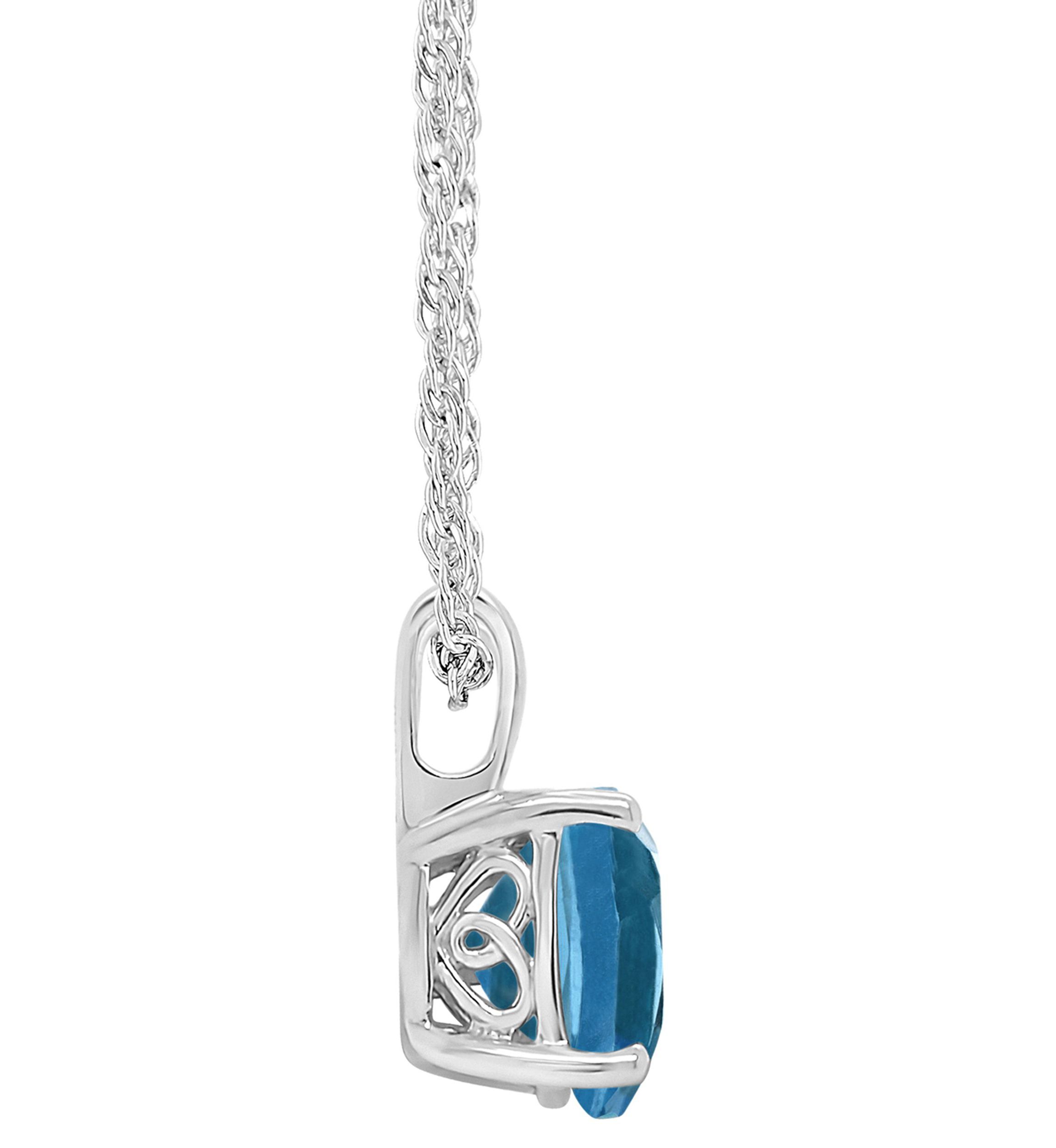 Sterling Silver 8mm Cushion London Blue Topaz Pendant Necklace