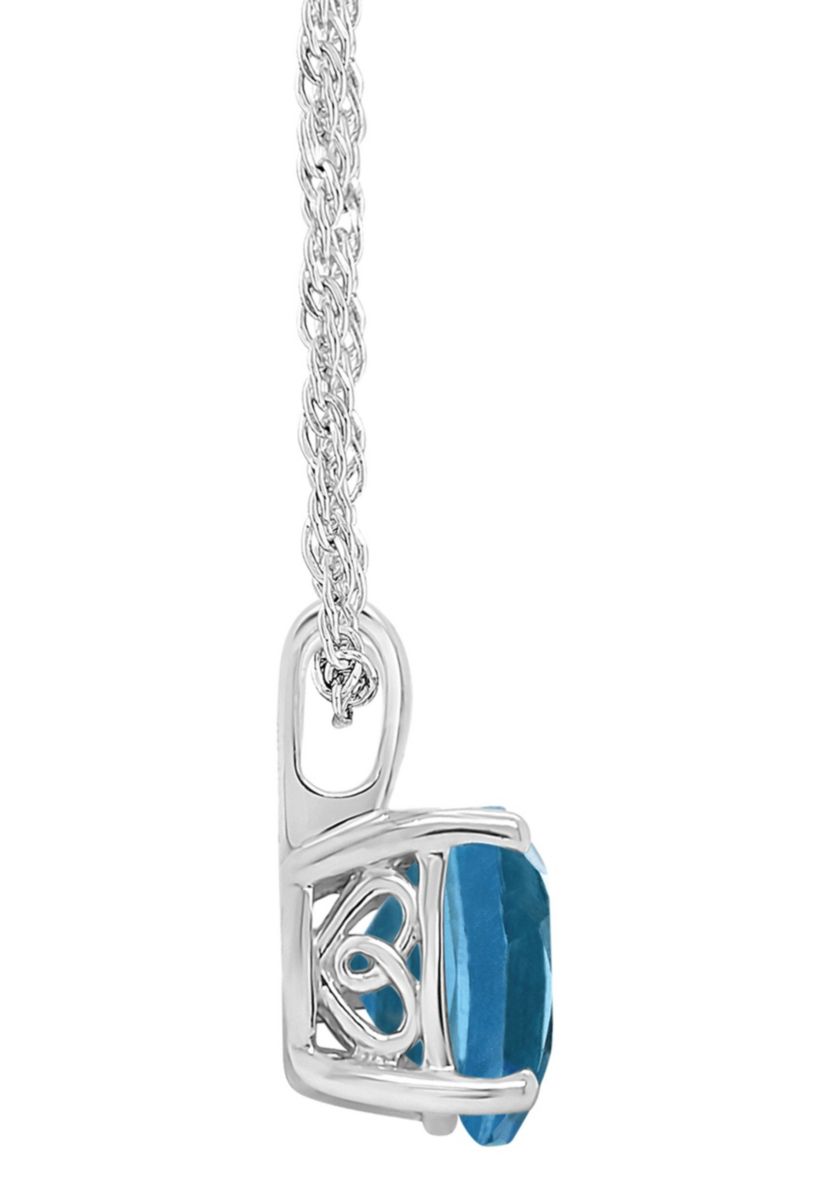 Sterling Silver 8mm Cushion London Blue Topaz Pendant Necklace