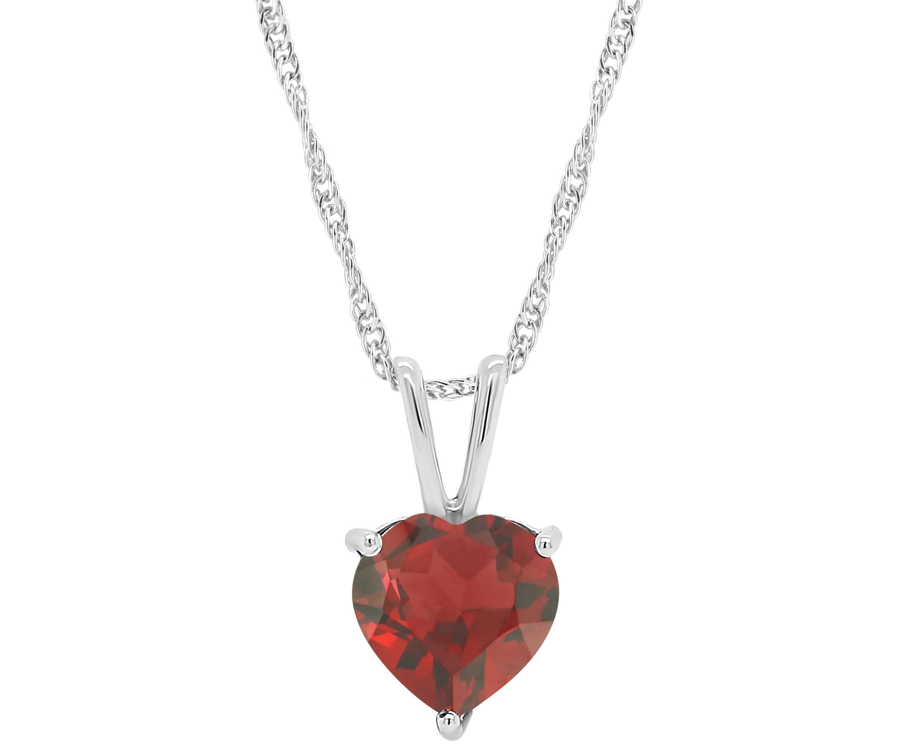 Sterling Silver 8mm Heart Shape Garnet Pendant Necklace