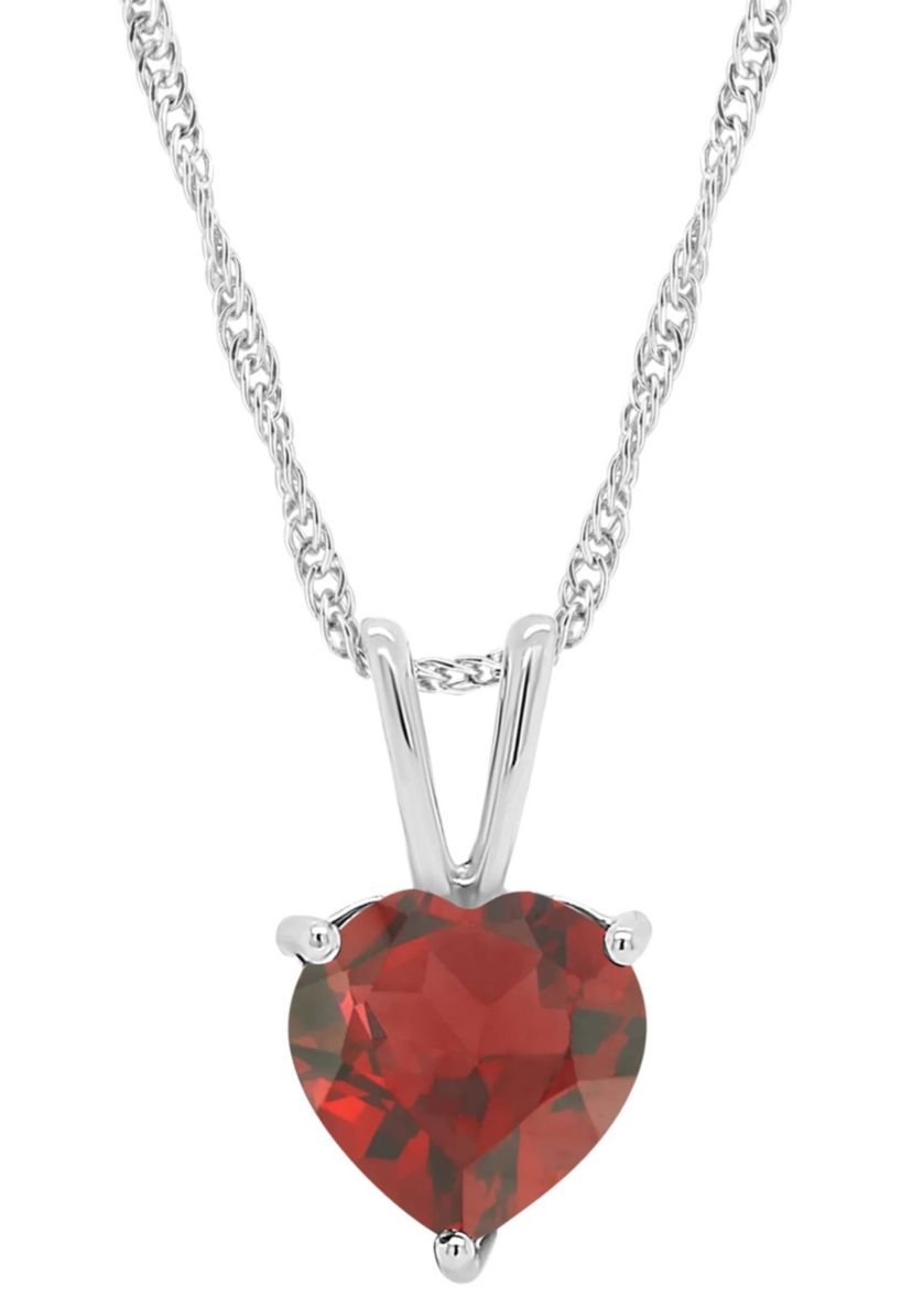 Sterling Silver 8mm Heart Shape Garnet Pendant Necklace