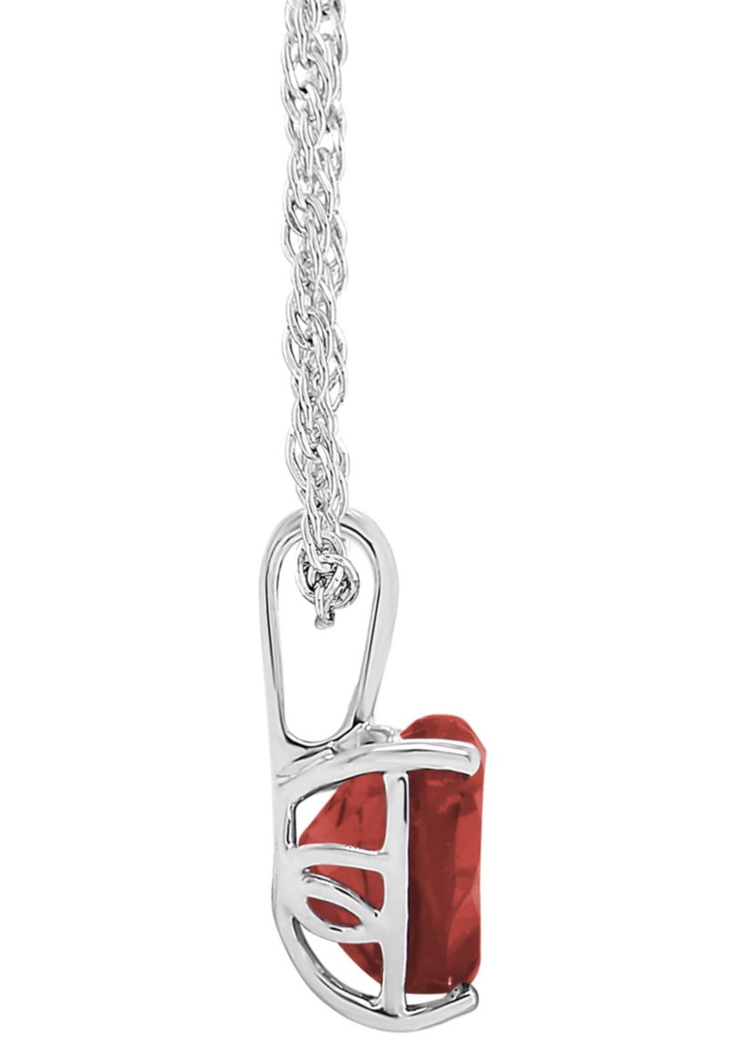 Sterling Silver 8mm Heart Shape Garnet Pendant Necklace