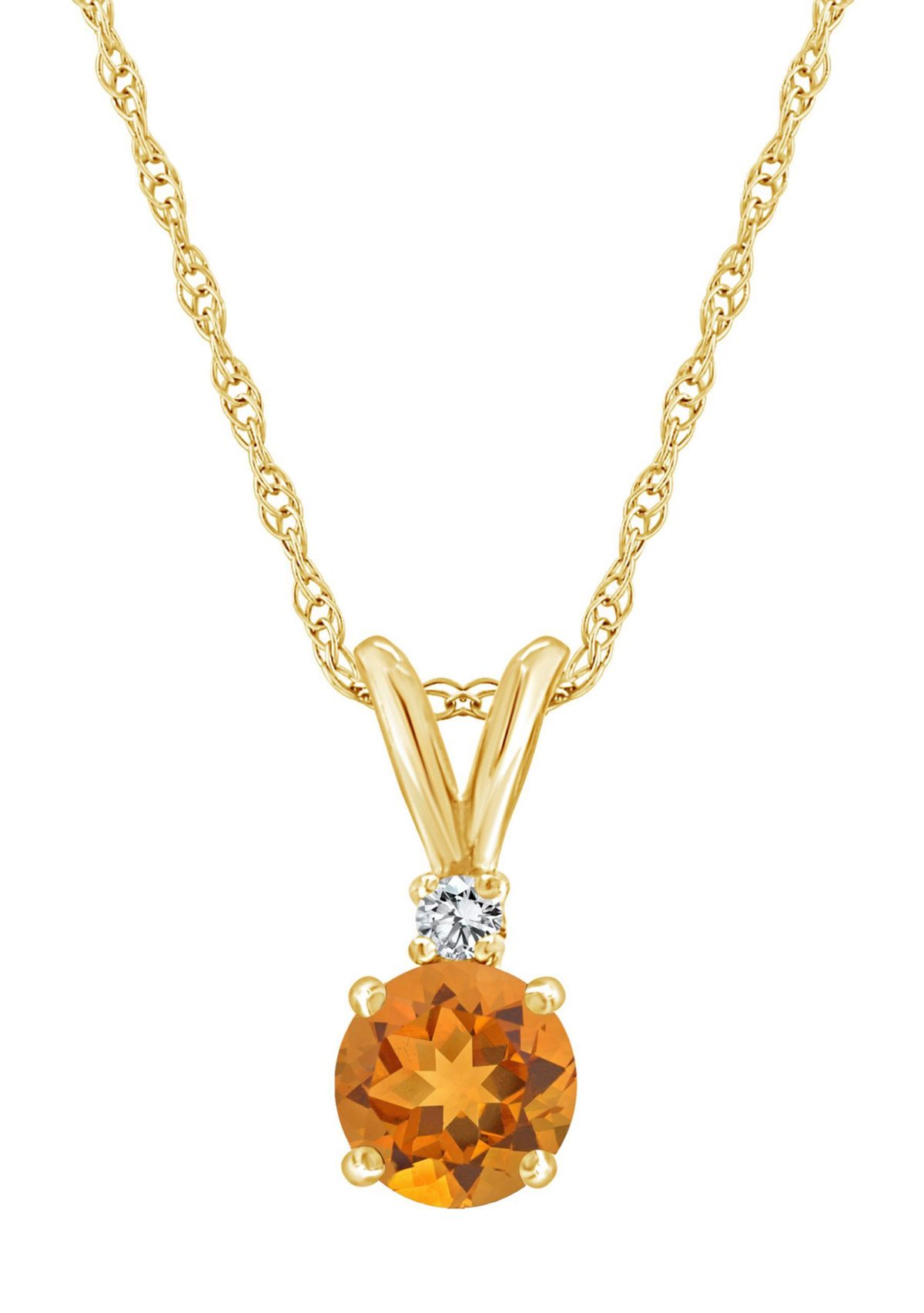 14K Gold 6mm Round Citrine Diamond Accent Pendant