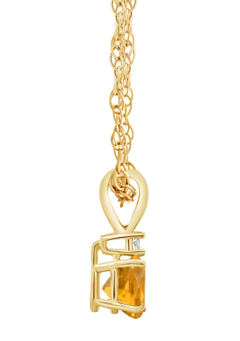 14K Gold 6mm Round Citrine Diamond Accent Pendant
