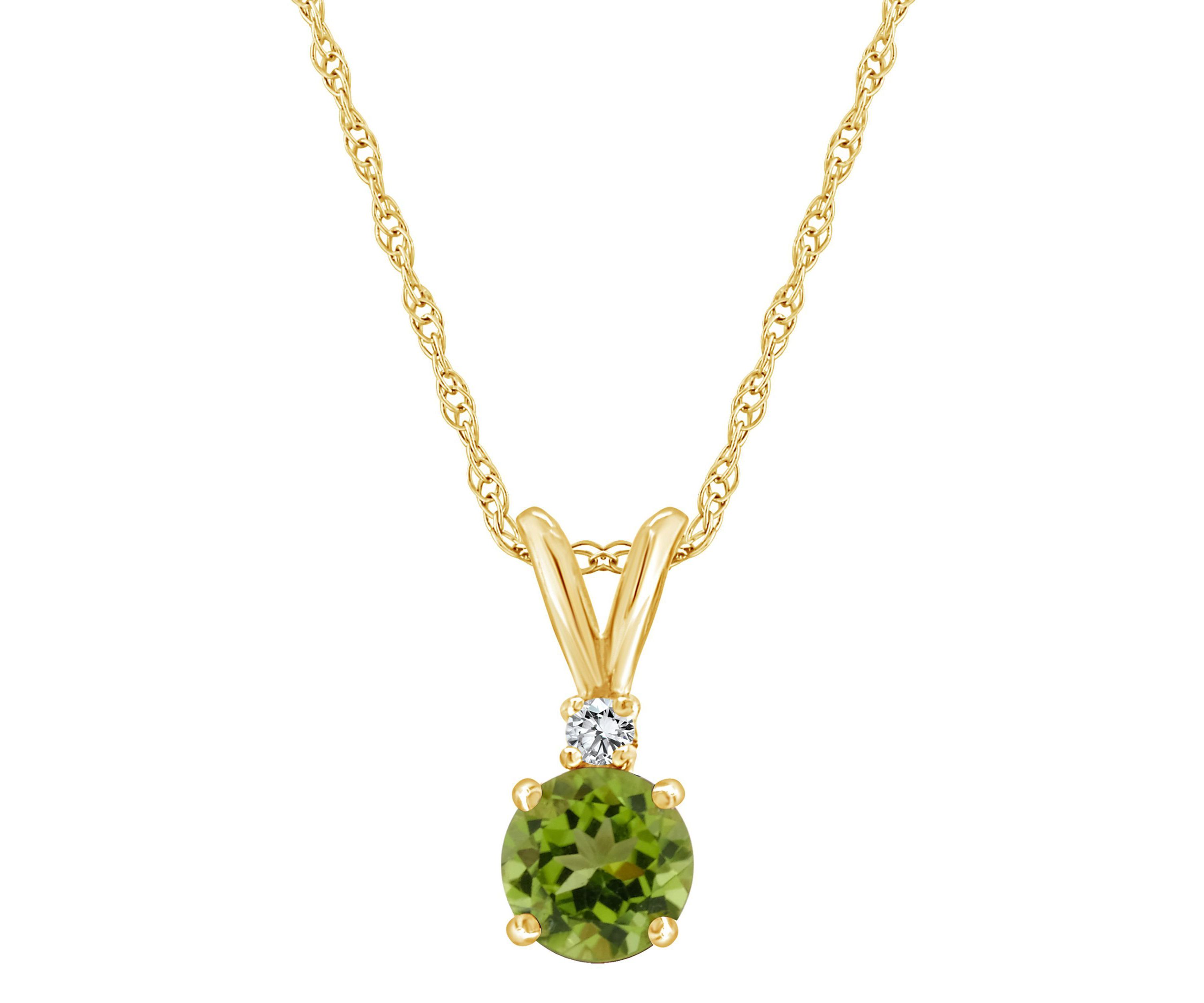 14K Gold 6mm Round Peridot Diamond Accent Pendant