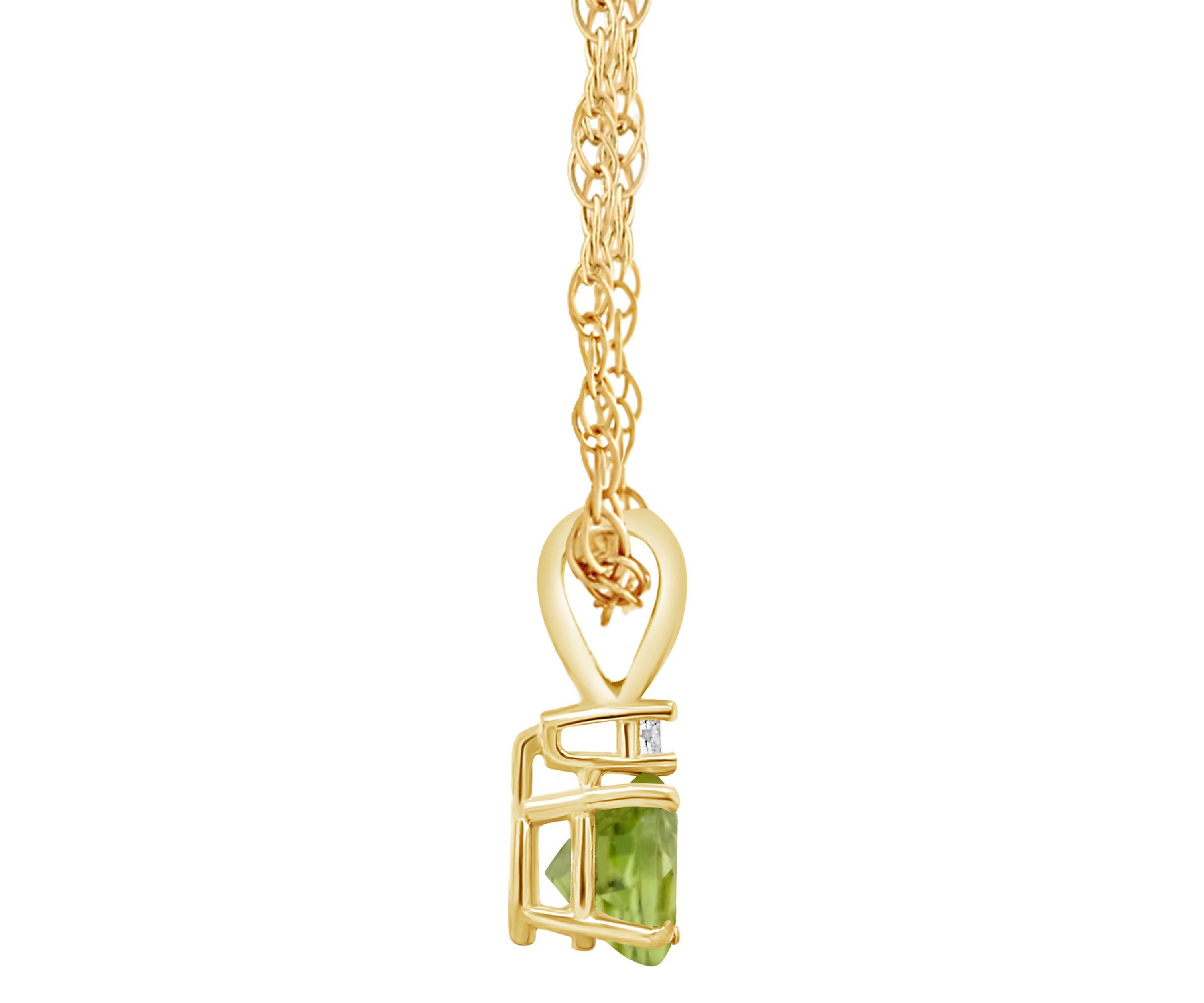 14K Gold 6mm Round Peridot Diamond Accent Pendant