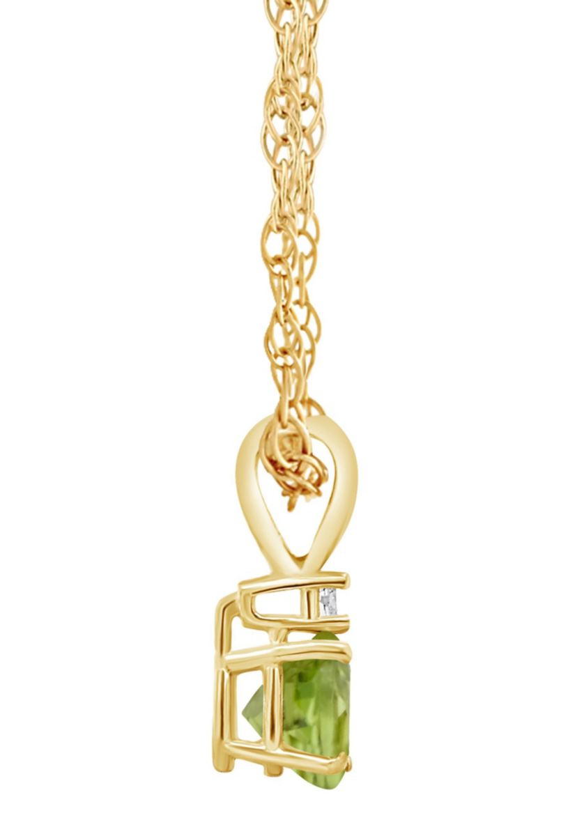 14K Gold 6mm Round Peridot Diamond Accent Pendant