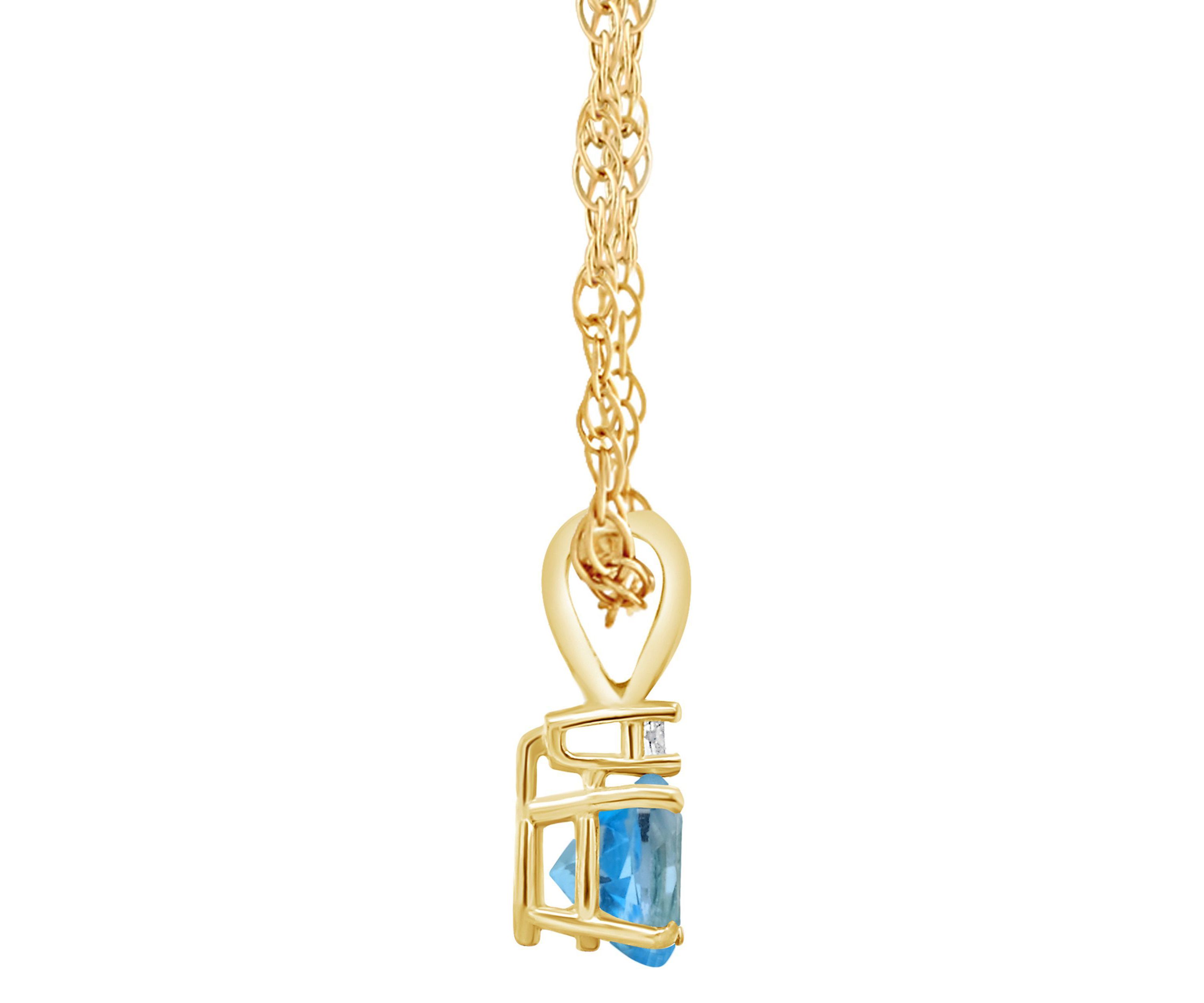 14K Gold 6mm Round Blue Topaz Diamond Accent Pendant