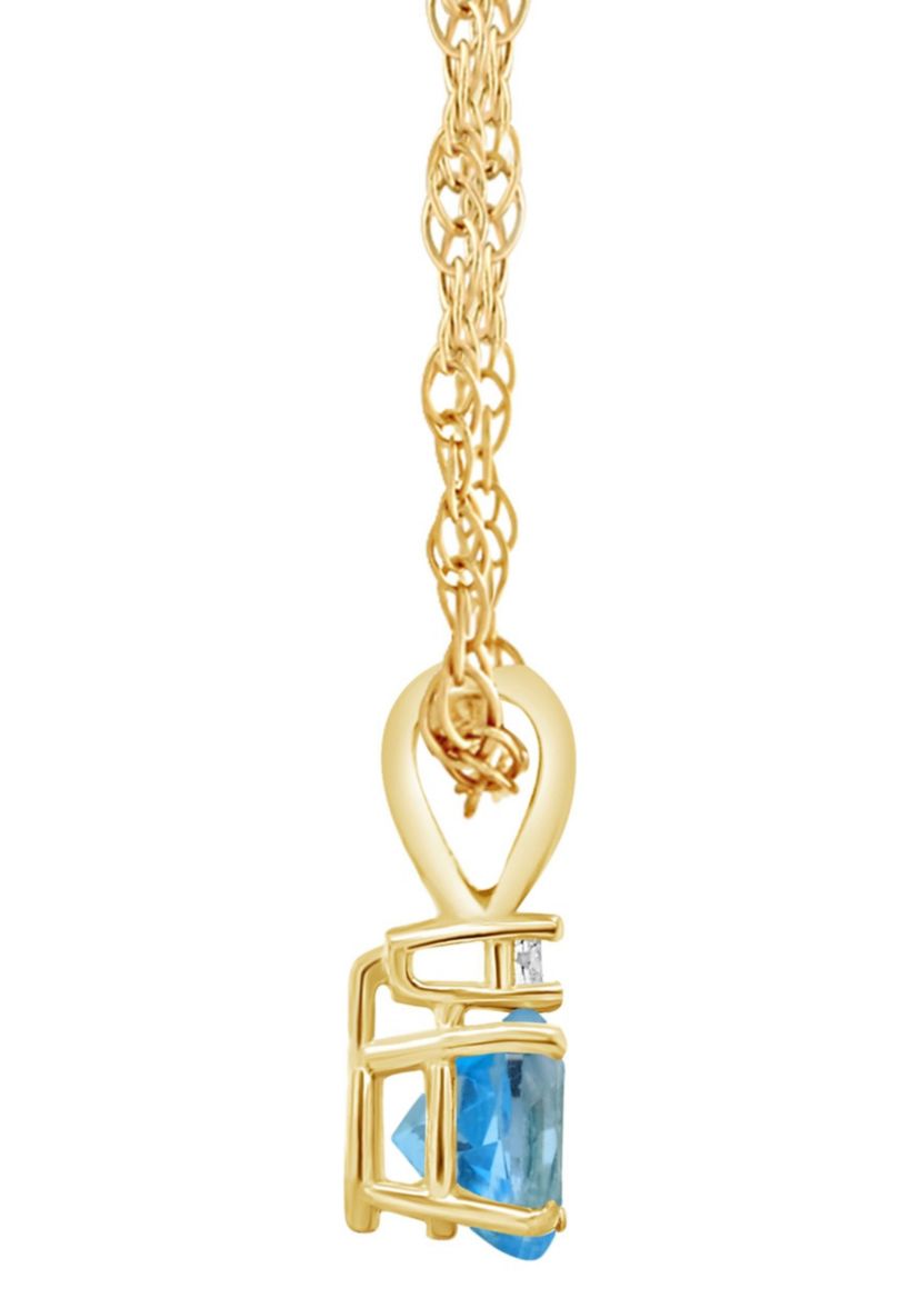 14K Gold 6mm Round Blue Topaz Diamond Accent Pendant