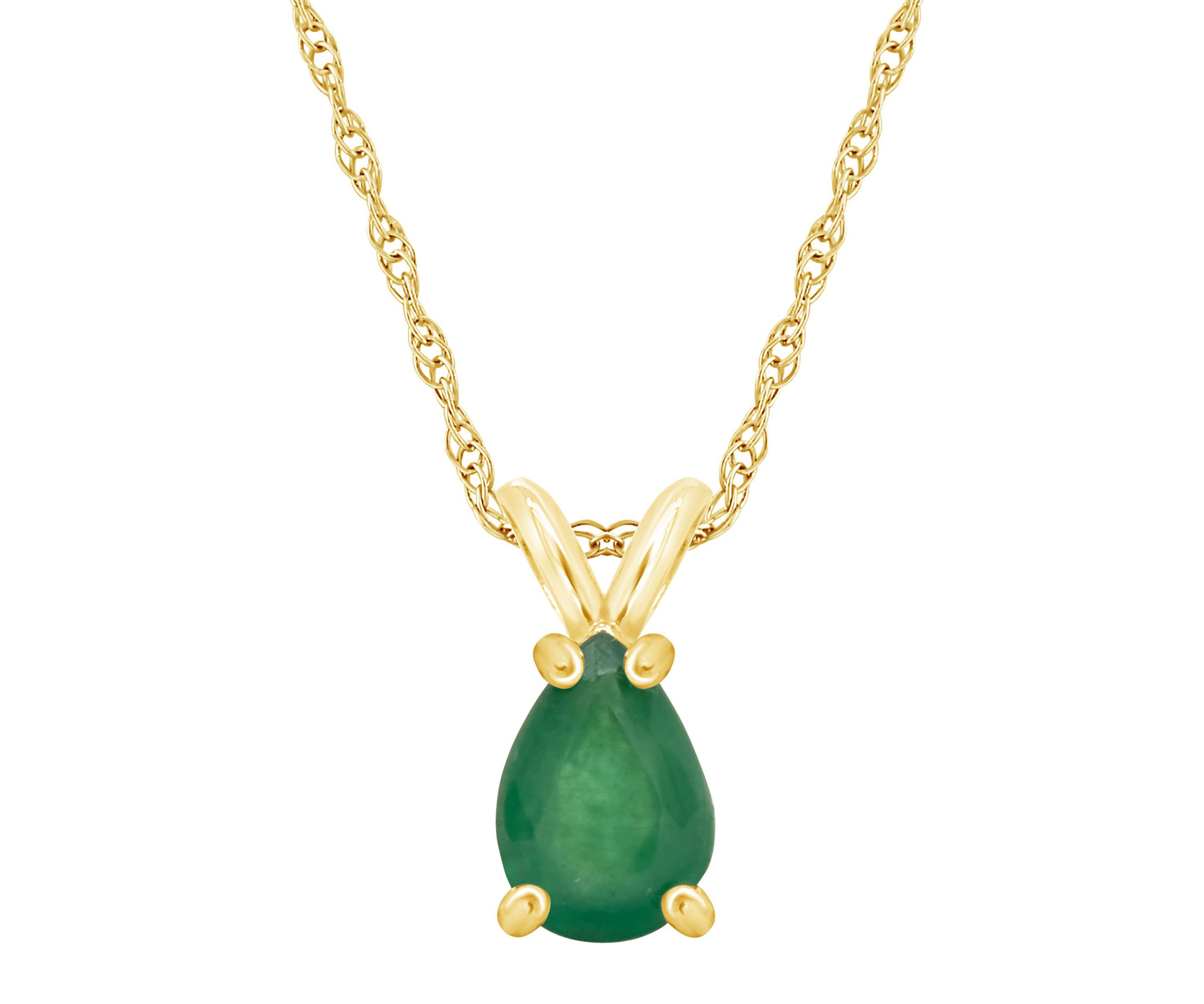14K Gold 7x5 Pear Shape Emerald Pendant