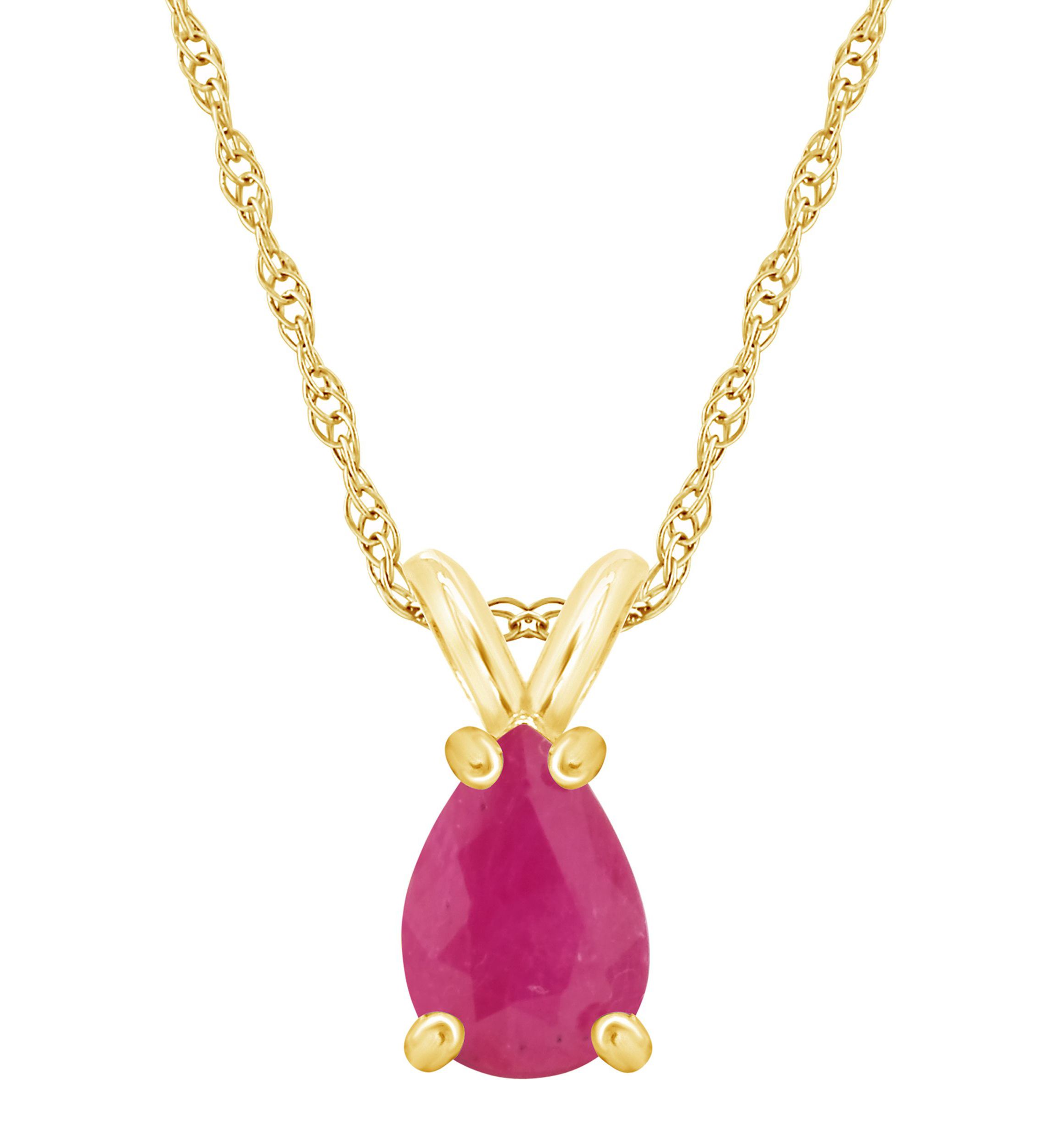 14K Gold 7x5 Pear Shape Ruby Pendant