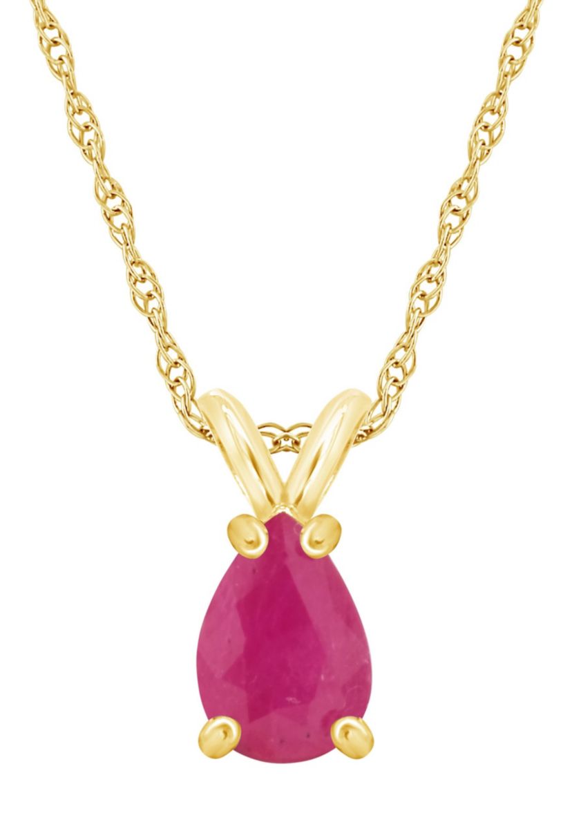 14K Gold 7x5 Pear Shape Ruby Pendant