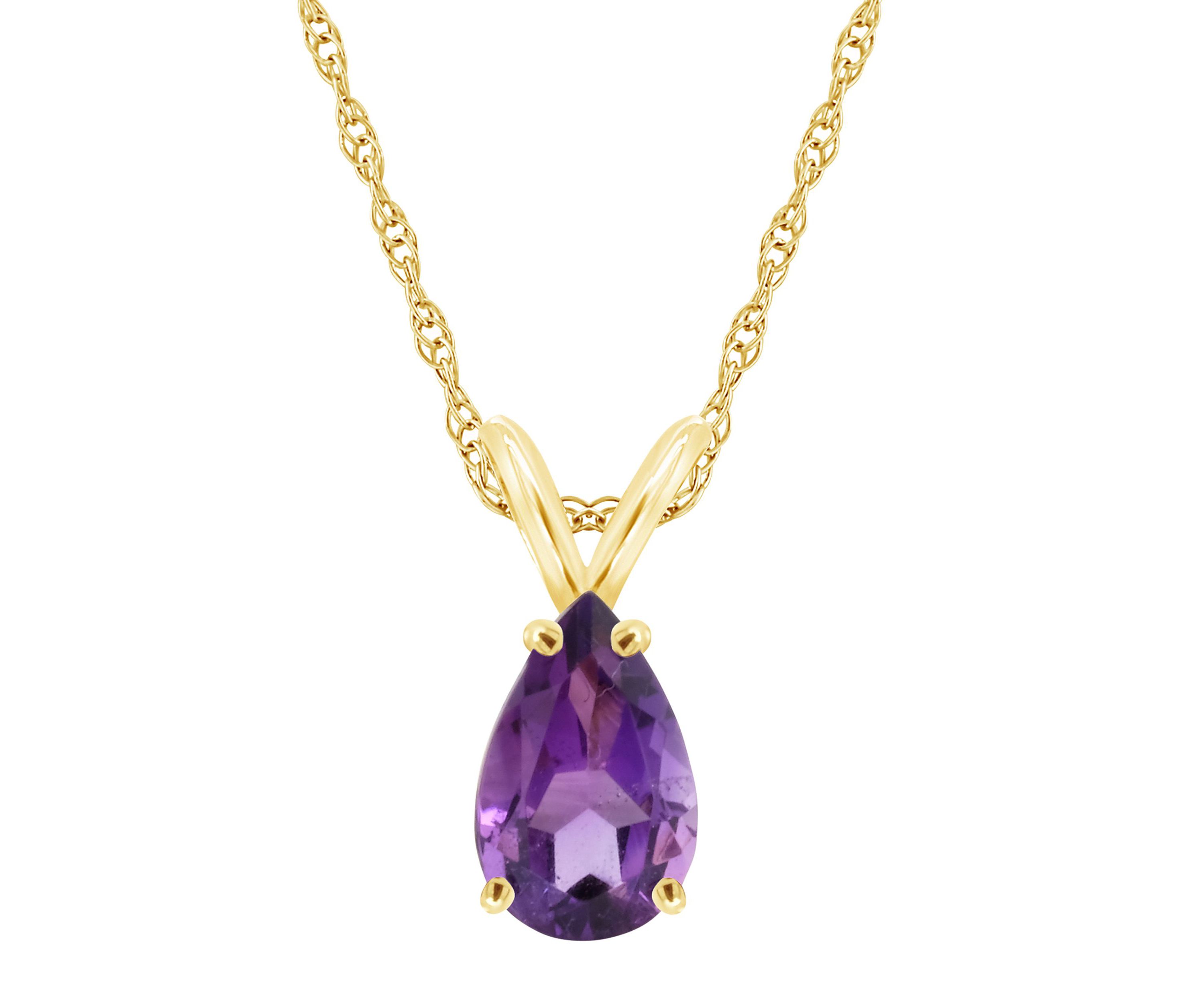 14K Gold 8x5 Pear Shape Amethyst Pendant