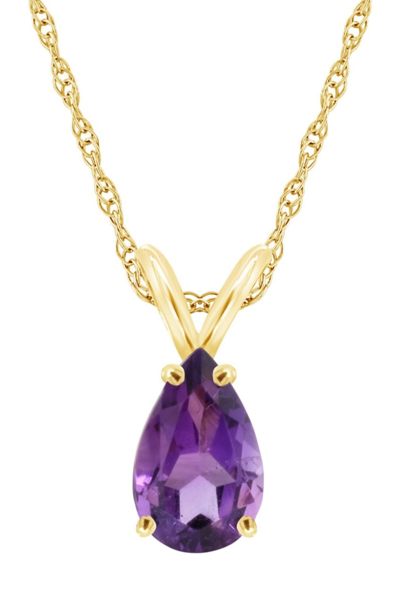 14K Gold 8x5 Pear Shape Amethyst Pendant