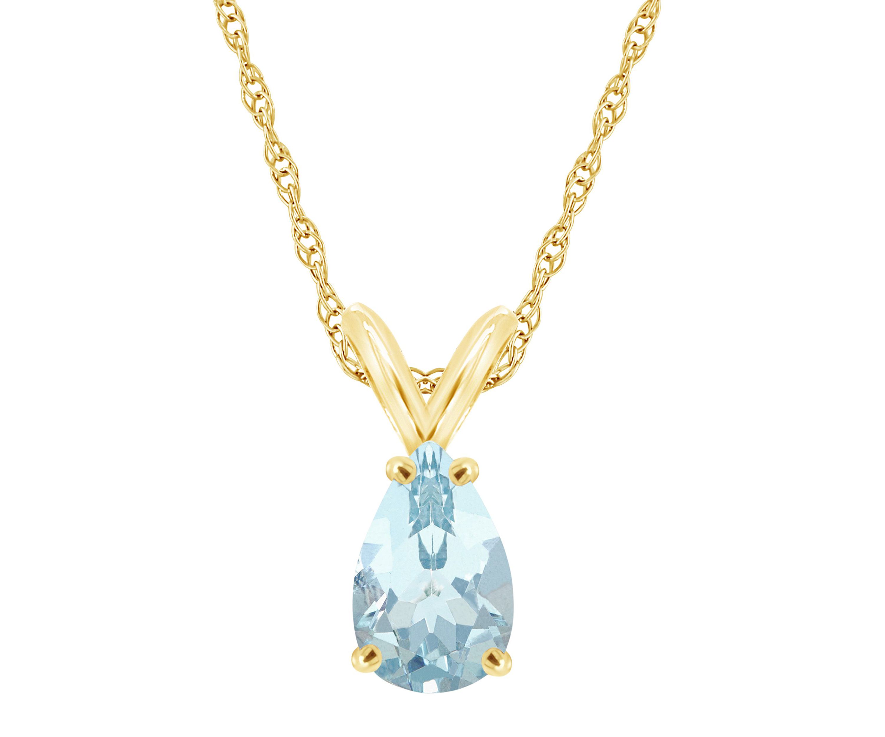 14K Gold 8x5 Pear Shape Aquamarine Pendant