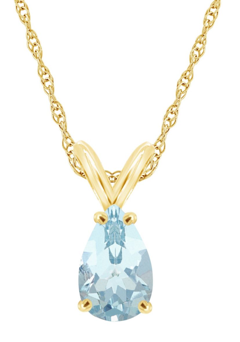 14K Gold 8x5 Pear Shape Aquamarine Pendant