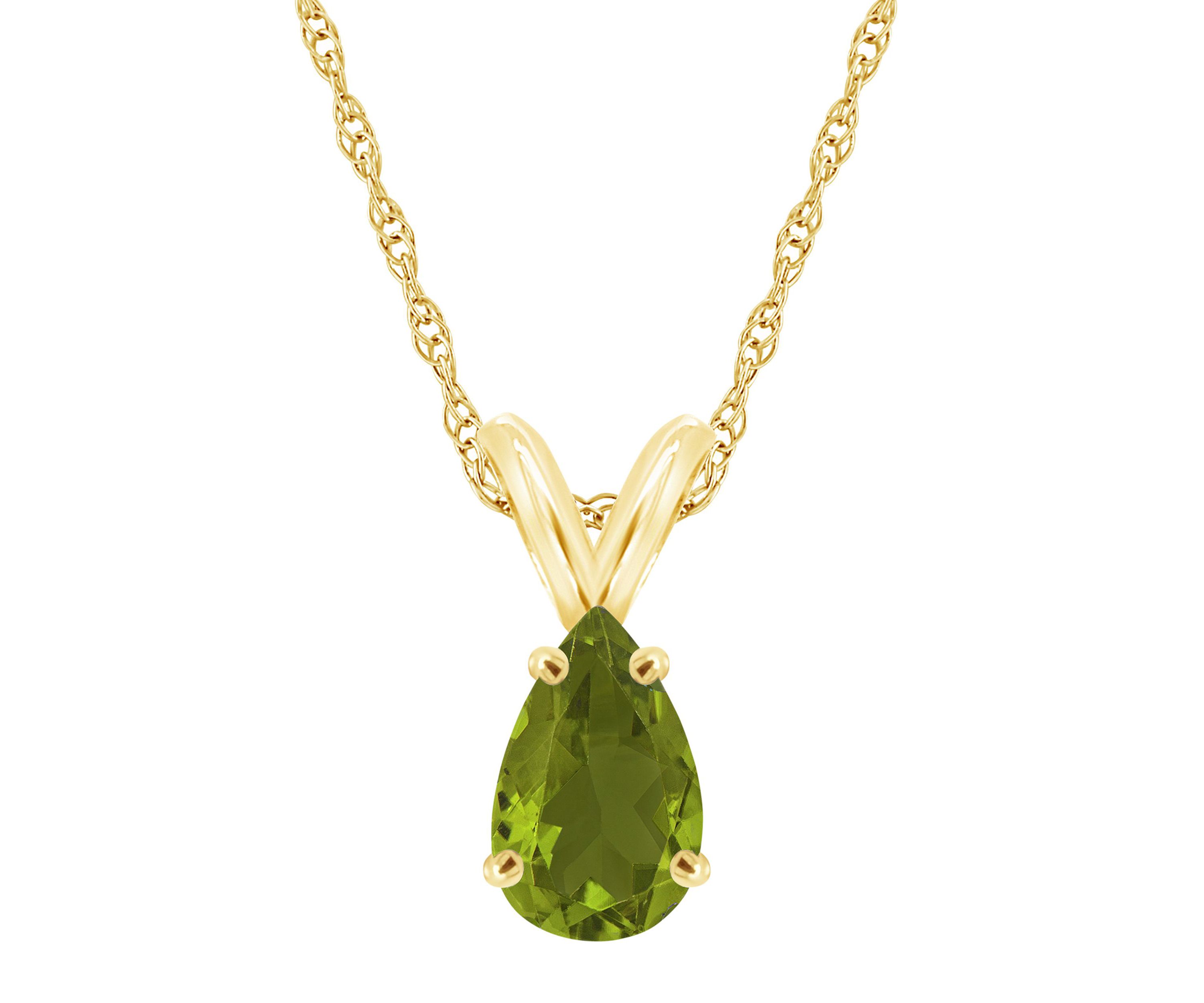 14K Gold 8x5 Pear Shape Peridot Pendant