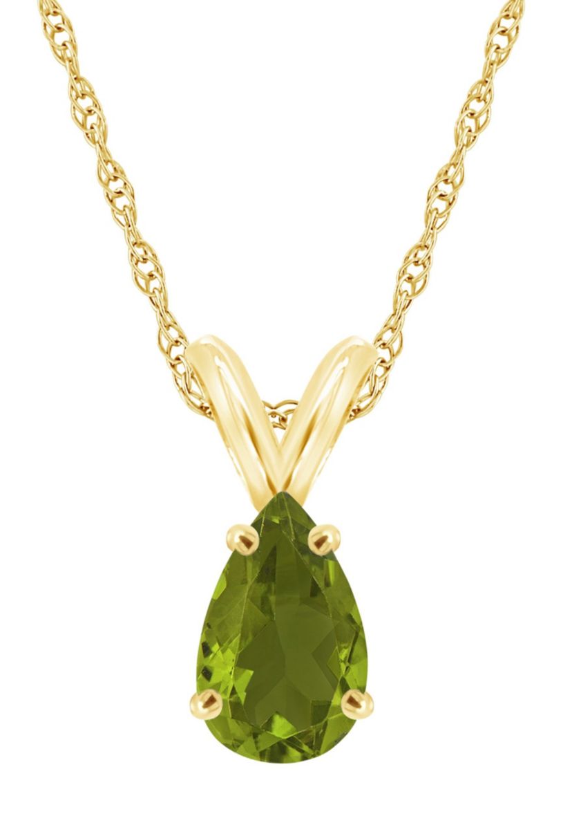 14K Gold 8x5 Pear Shape Peridot Pendant