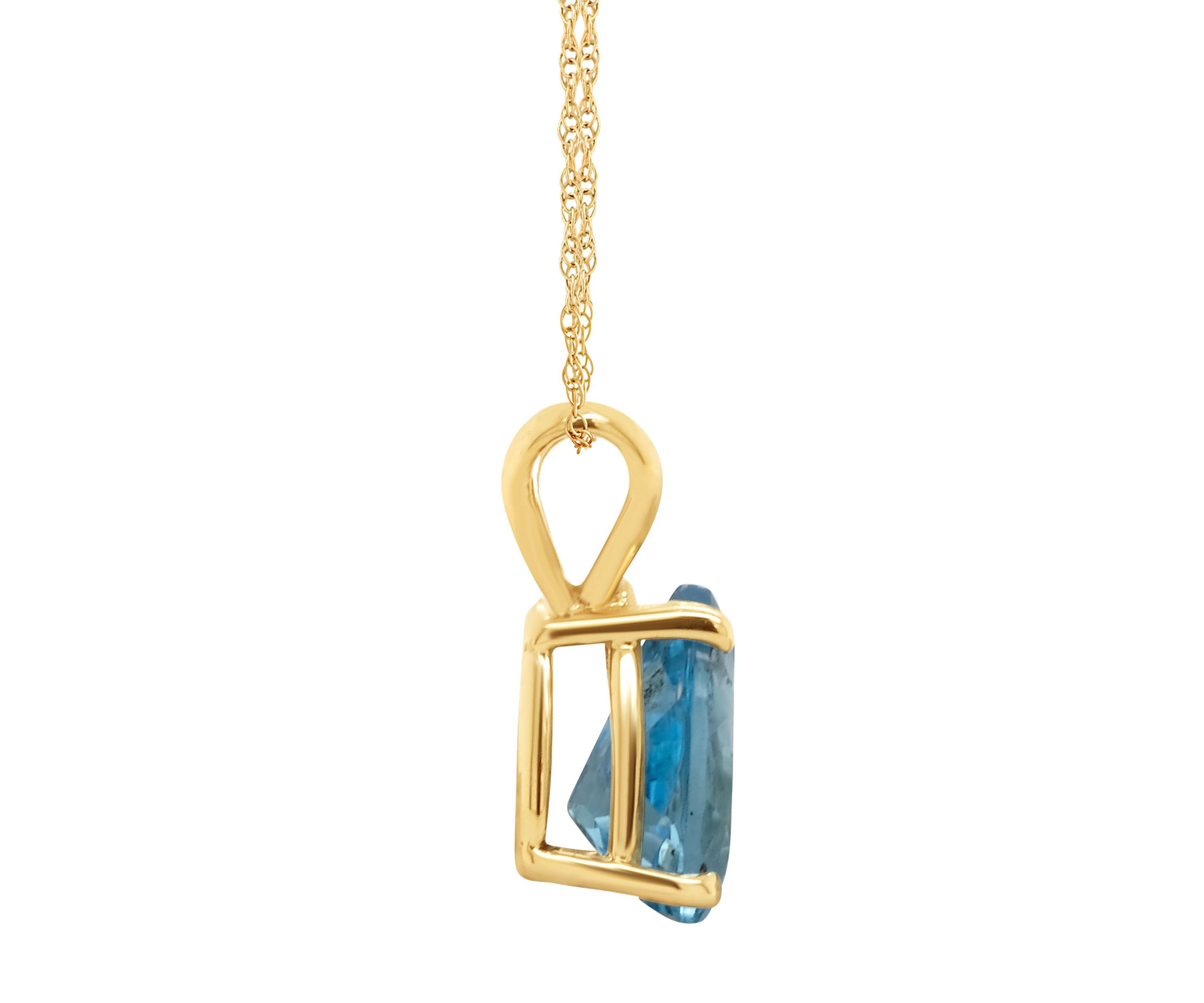 14K Gold 8x5 Pear Shape Blue Topaz Pendant
