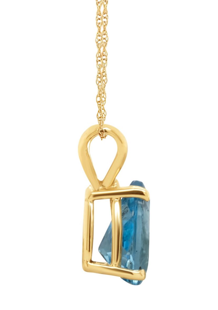 14K Gold 8x5 Pear Shape Blue Topaz Pendant