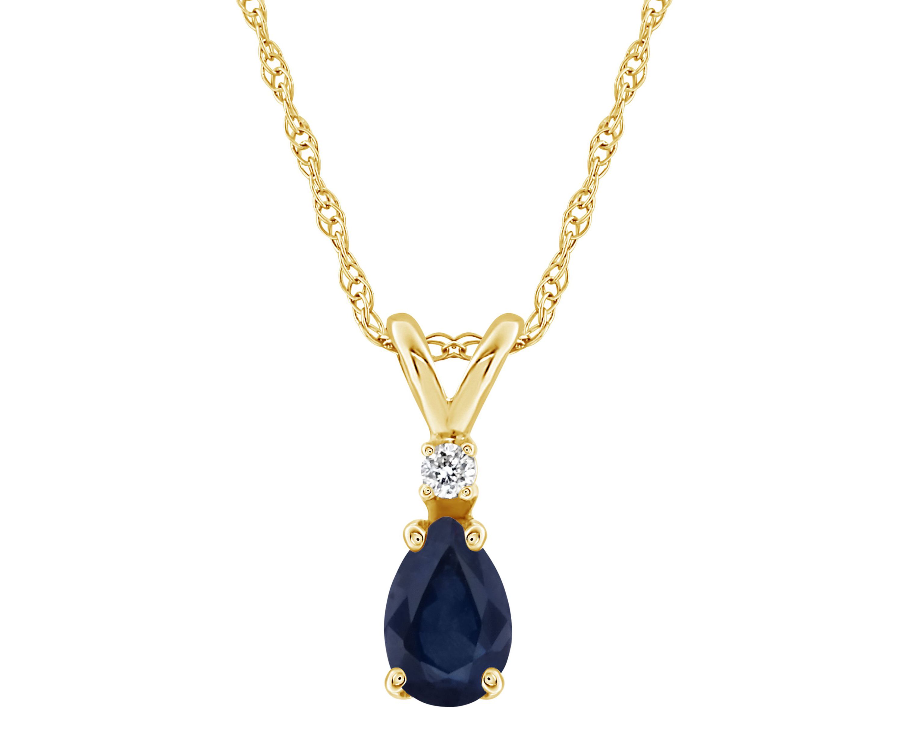 14K Gold 6x4 Pear Shape Sapphire Diamond Accent Pendant