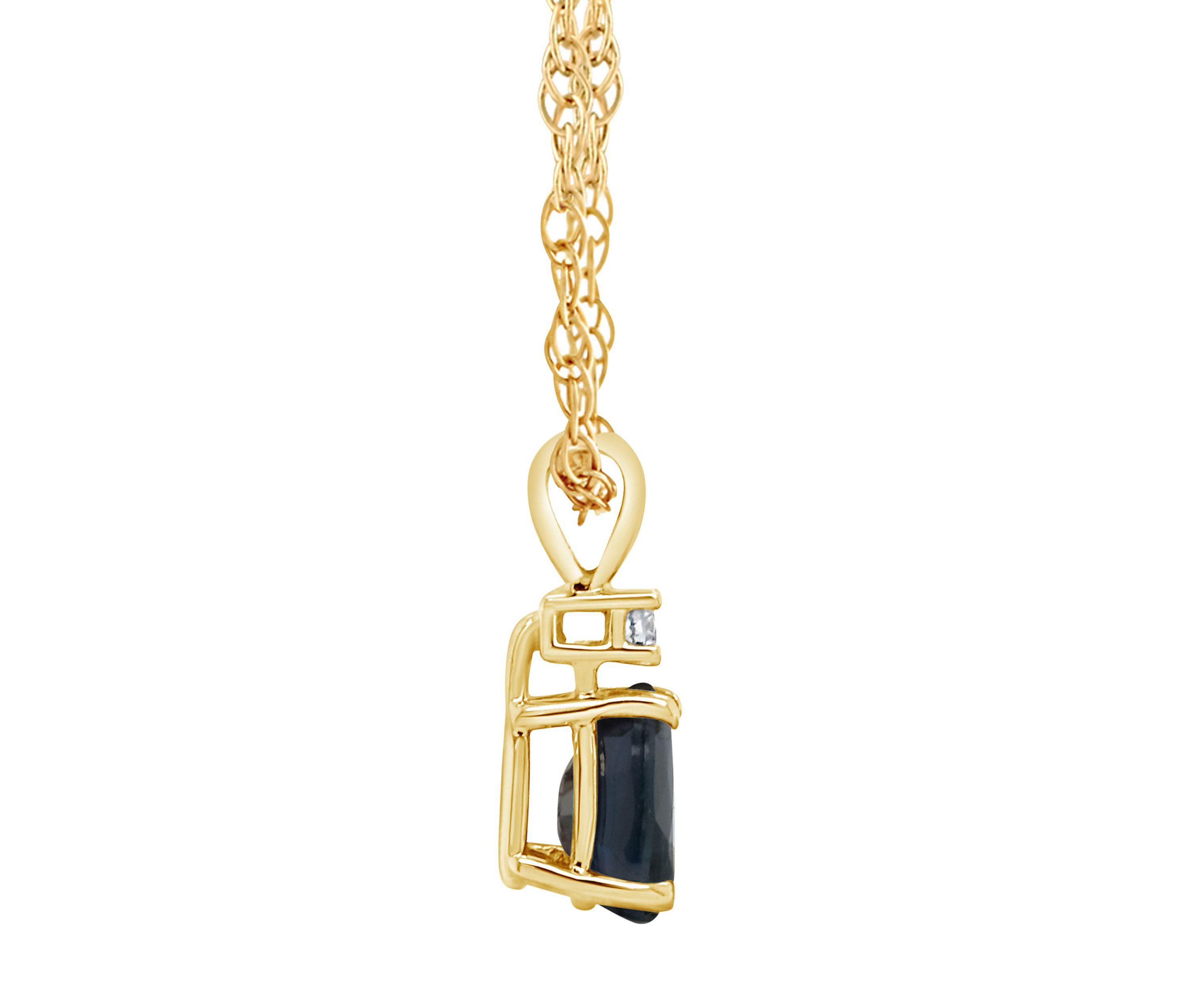 14K Gold 6x4 Pear Shape Sapphire Diamond Accent Pendant