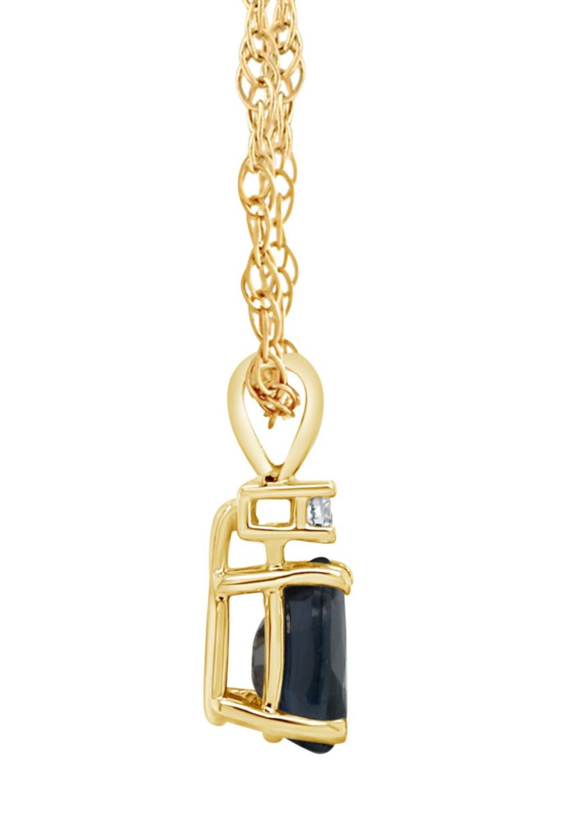 14K Gold 6x4 Pear Shape Sapphire Diamond Accent Pendant