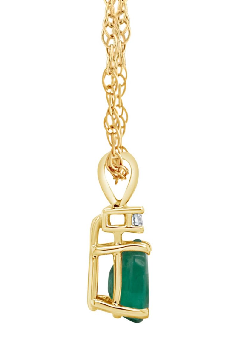14K Gold 7x5 Pear Shape Emerald Diamond Accent Pendant