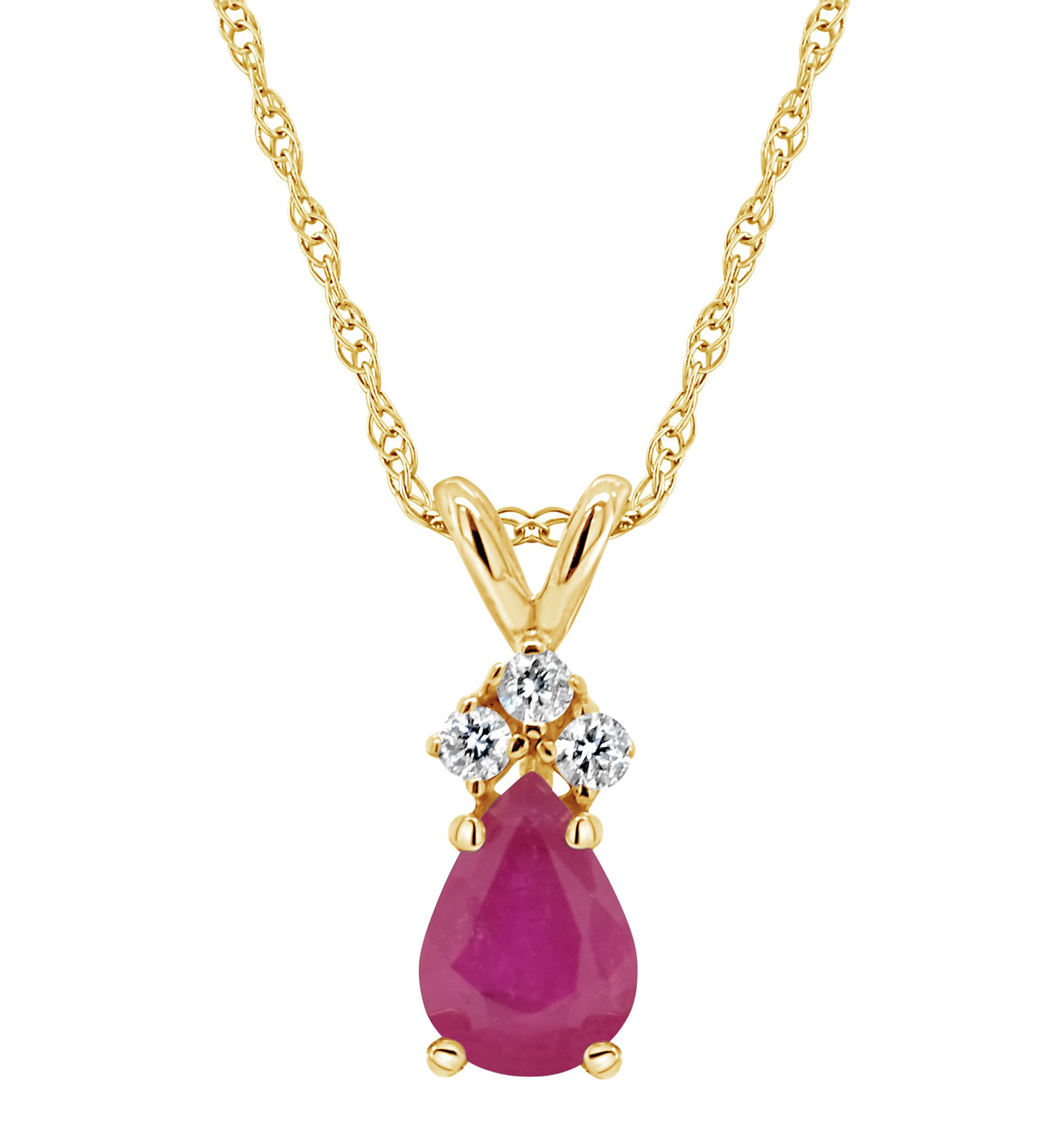 14K Gold 6x4 Pear Shape Ruby Diamond Accent Pendant