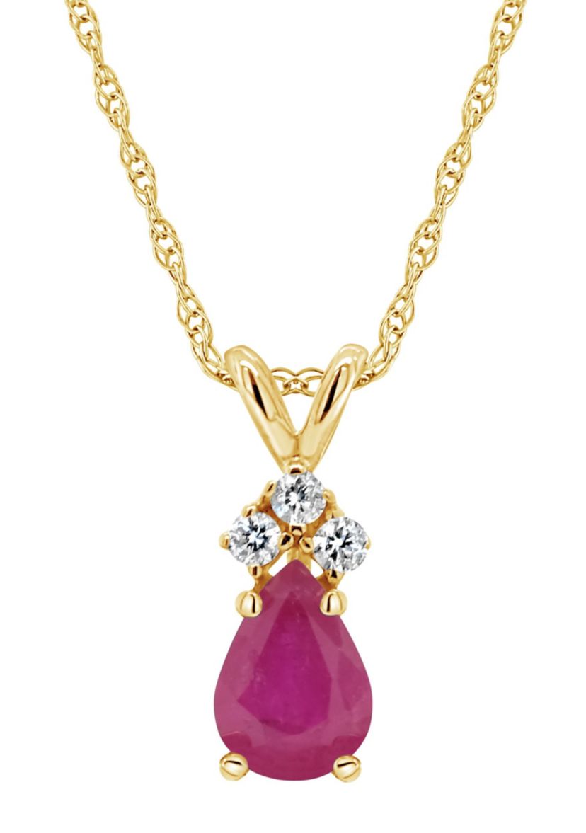 14K Gold 6x4 Pear Shape Ruby Diamond Accent Pendant