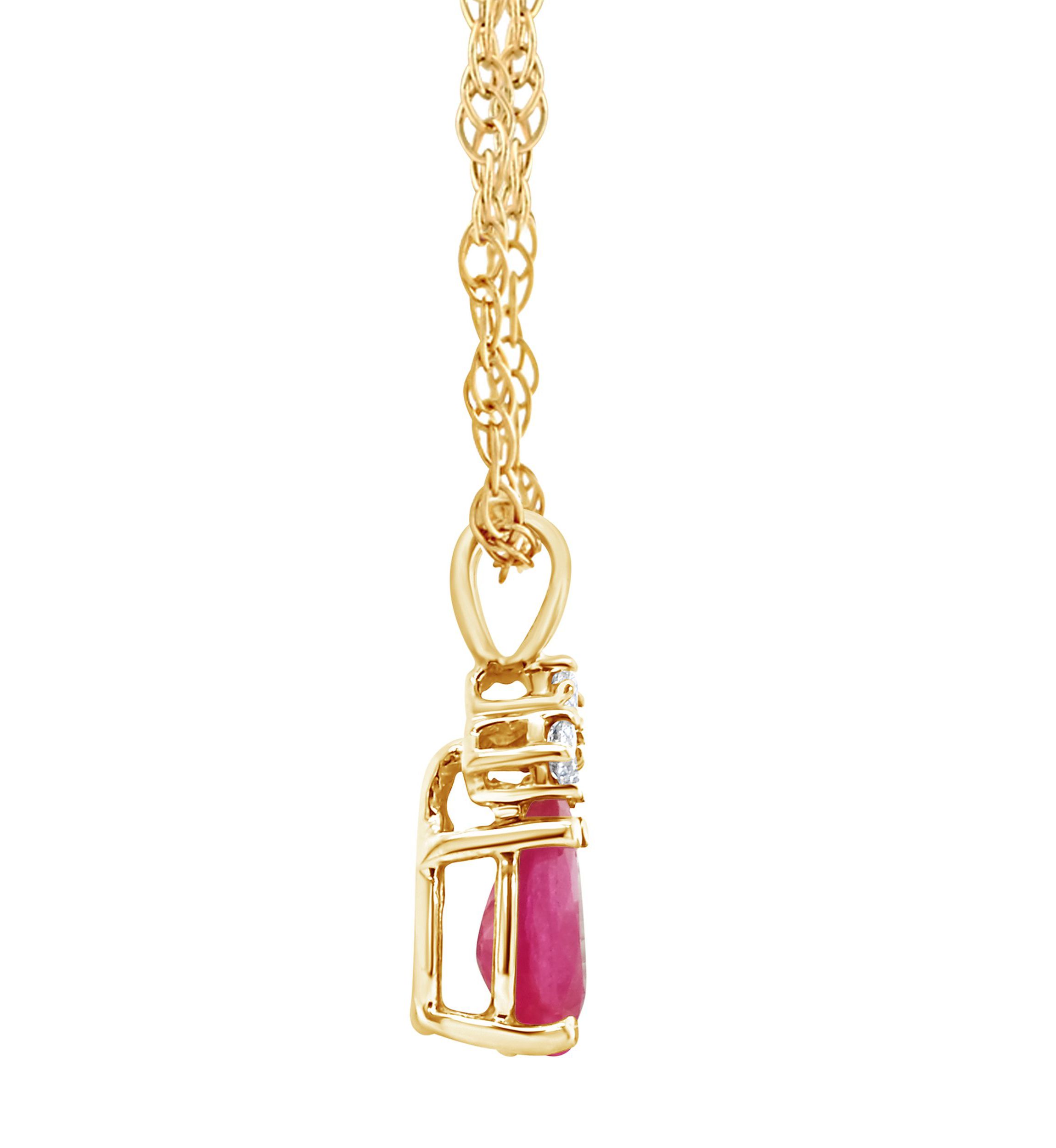 14K Gold 6x4 Pear Shape Ruby Diamond Accent Pendant