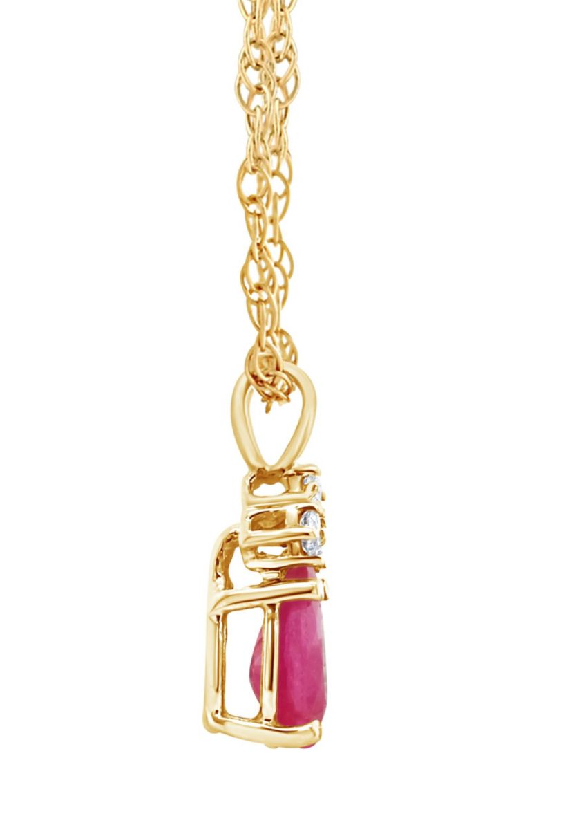 14K Gold 6x4 Pear Shape Ruby Diamond Accent Pendant