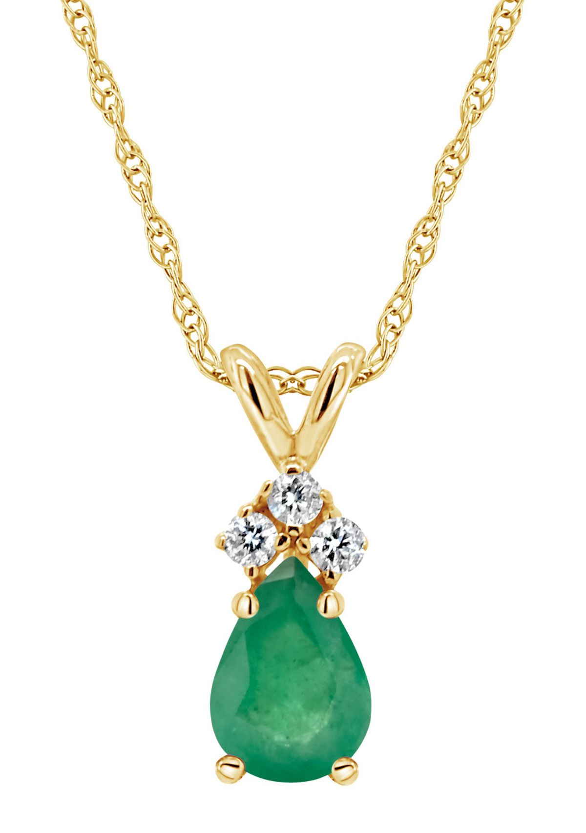 14K Gold 7x5 Pear Shape Emerald Diamond Accent Pendant