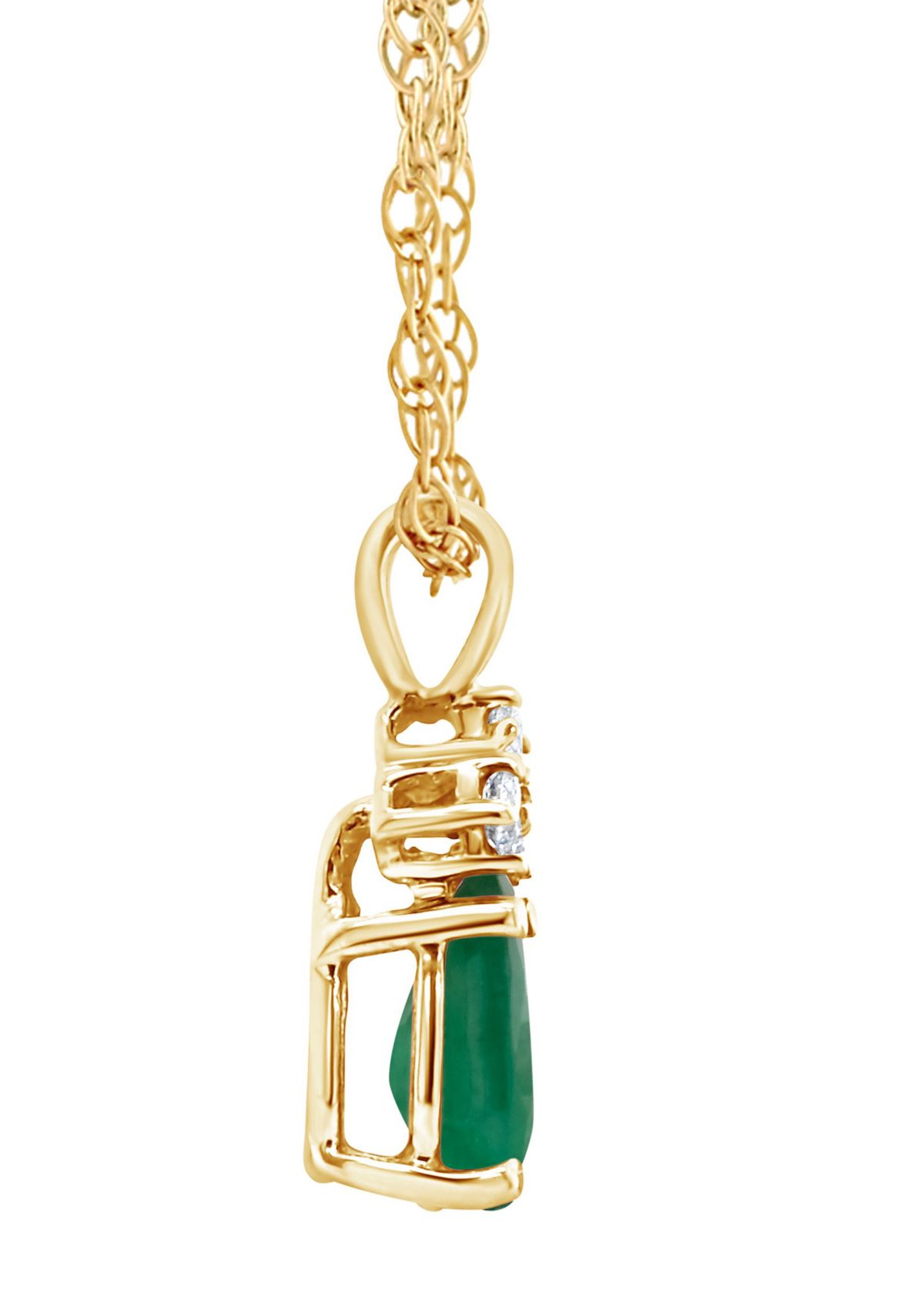 14K Gold 7x5 Pear Shape Emerald Diamond Accent Pendant