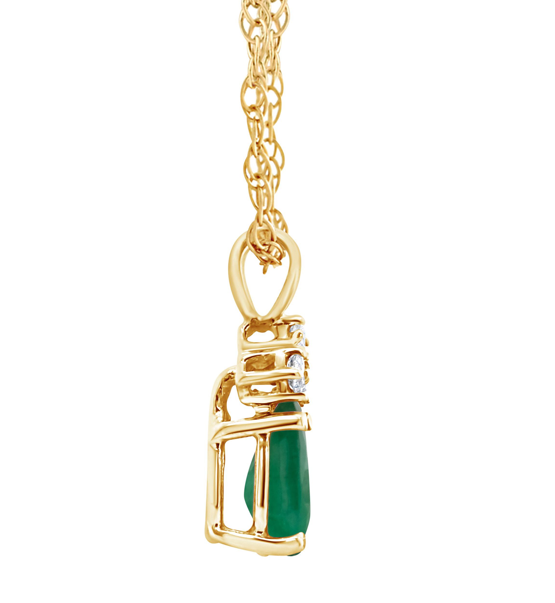 14K Gold 7x5 Pear Shape Emerald Diamond Accent Pendant