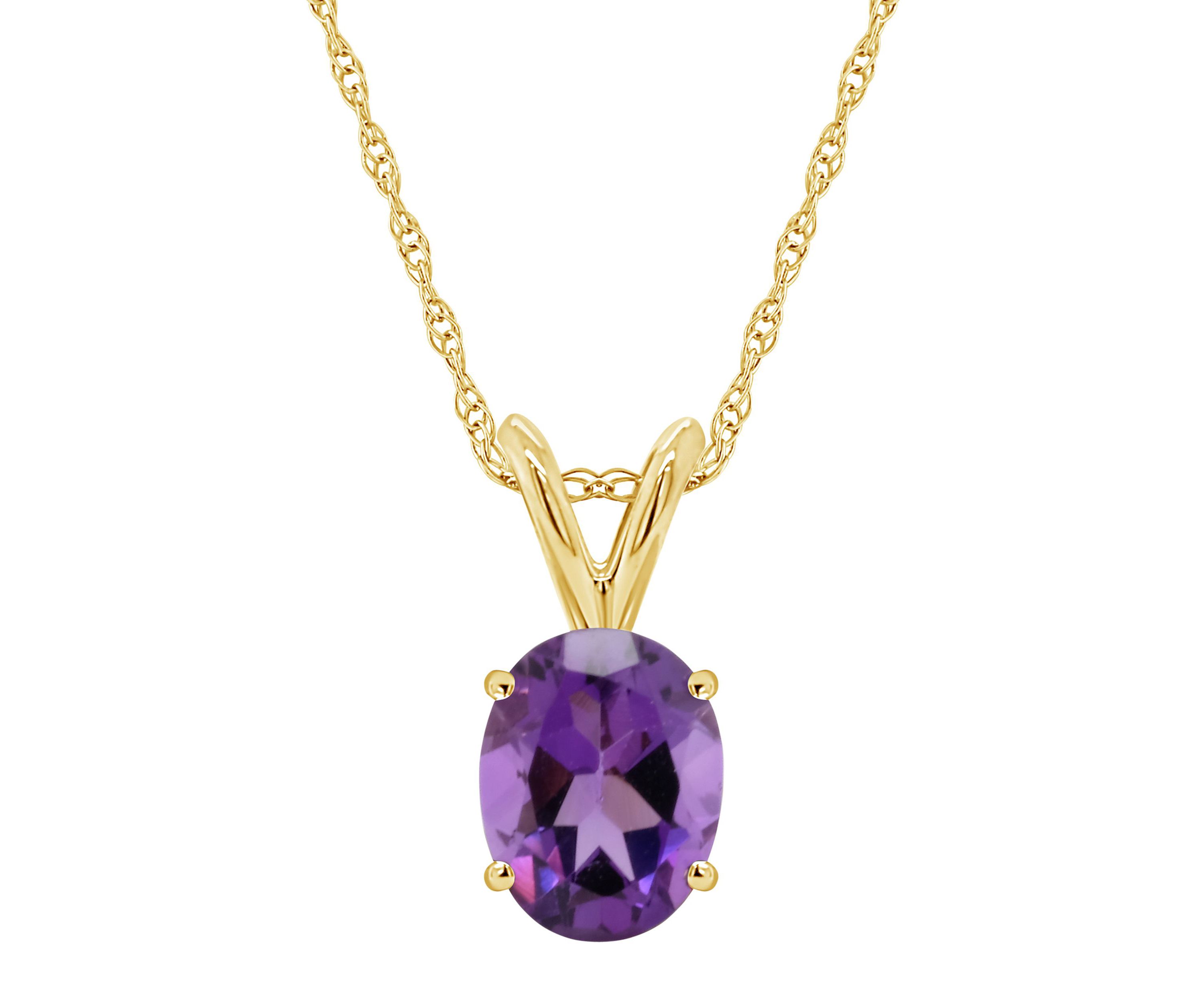 14K Gold 8x6 Oval Amethyst Pendant