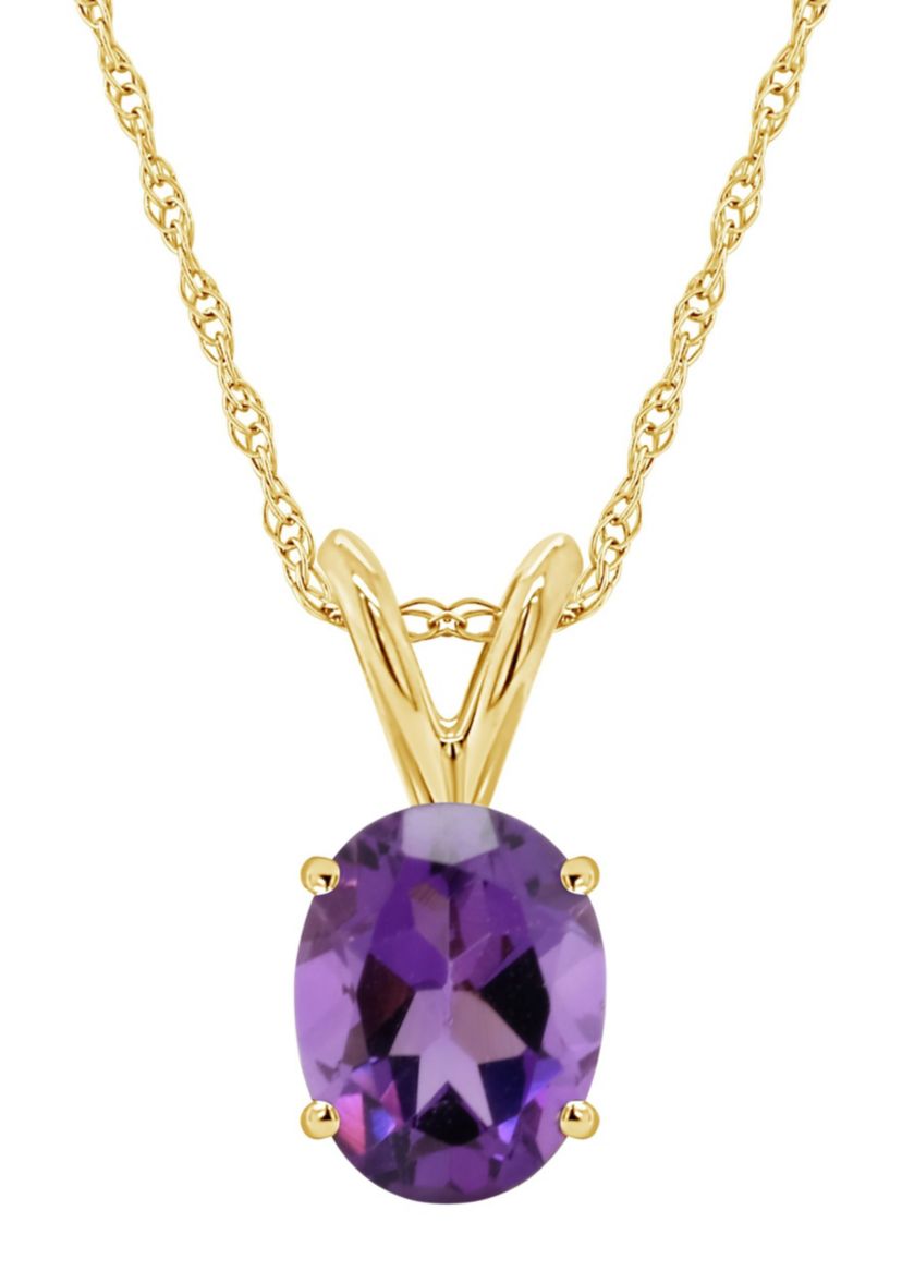 14K Gold 8x6 Oval Amethyst Pendant