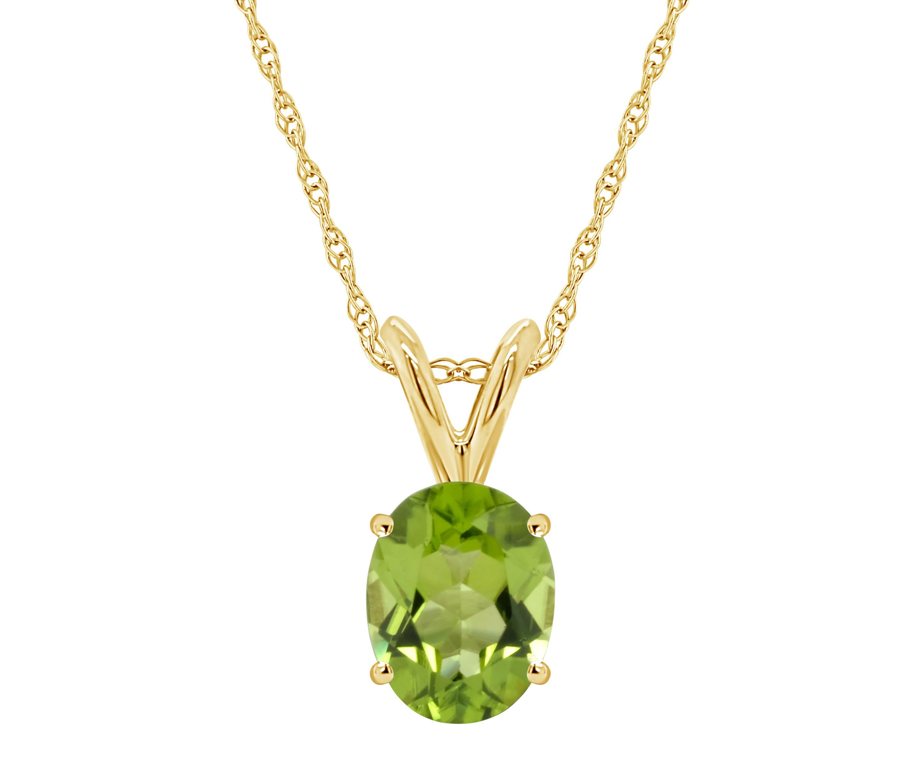 14K Gold 8x6 Oval Peridot Pendant