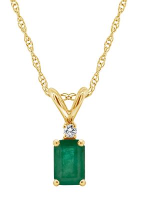 Belk & Co 14K Gold 6x4 Emerald Cut Emerald Diamond Accent Pendant -  0888836173118