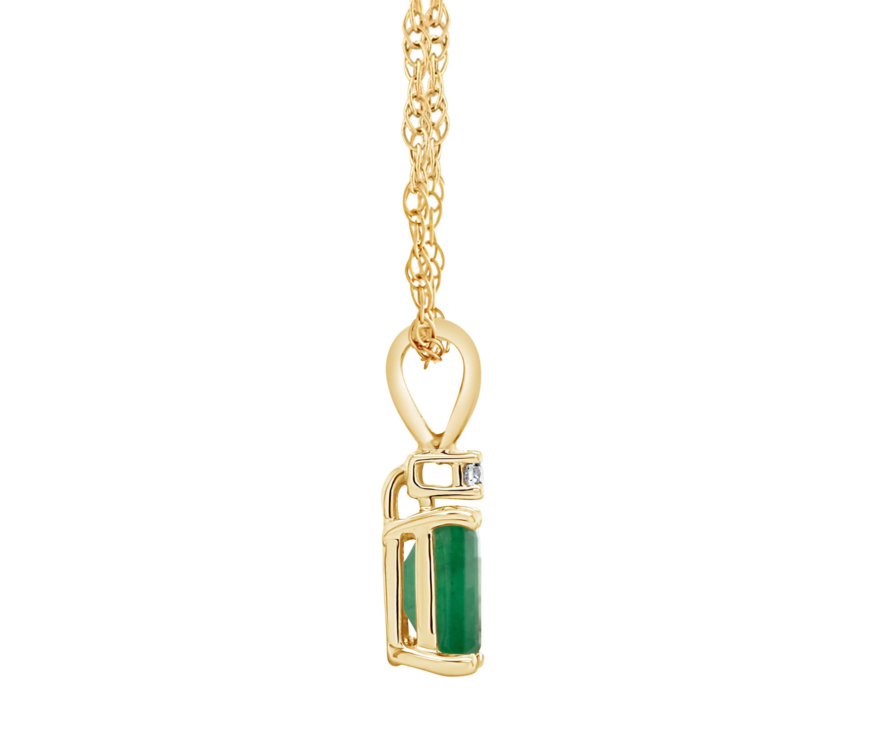 14K Gold 6x4 Emerald Cut Emerald Diamond Accent Pendant